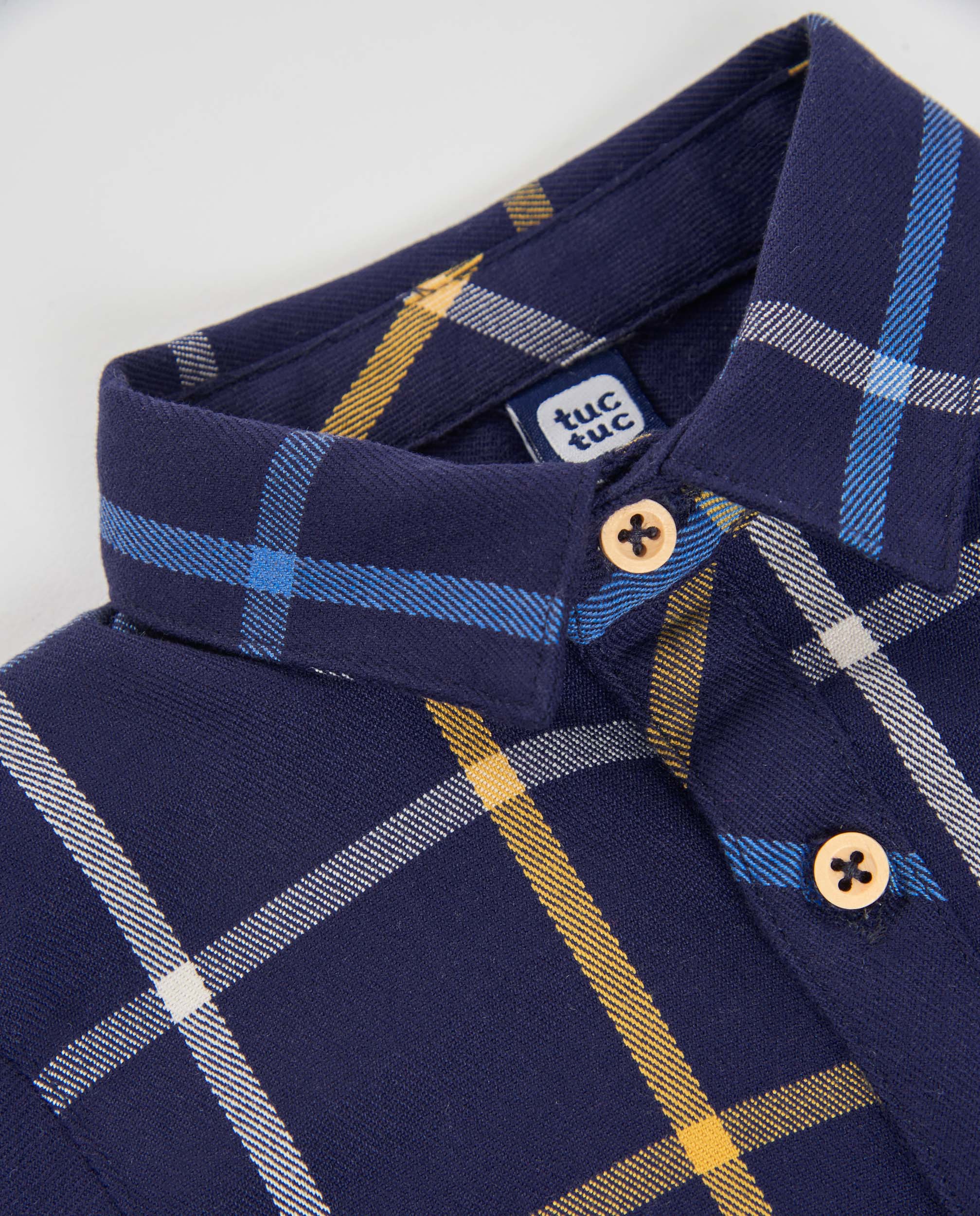 Camisa de niño de tela plana con cuadros y cierre de botones