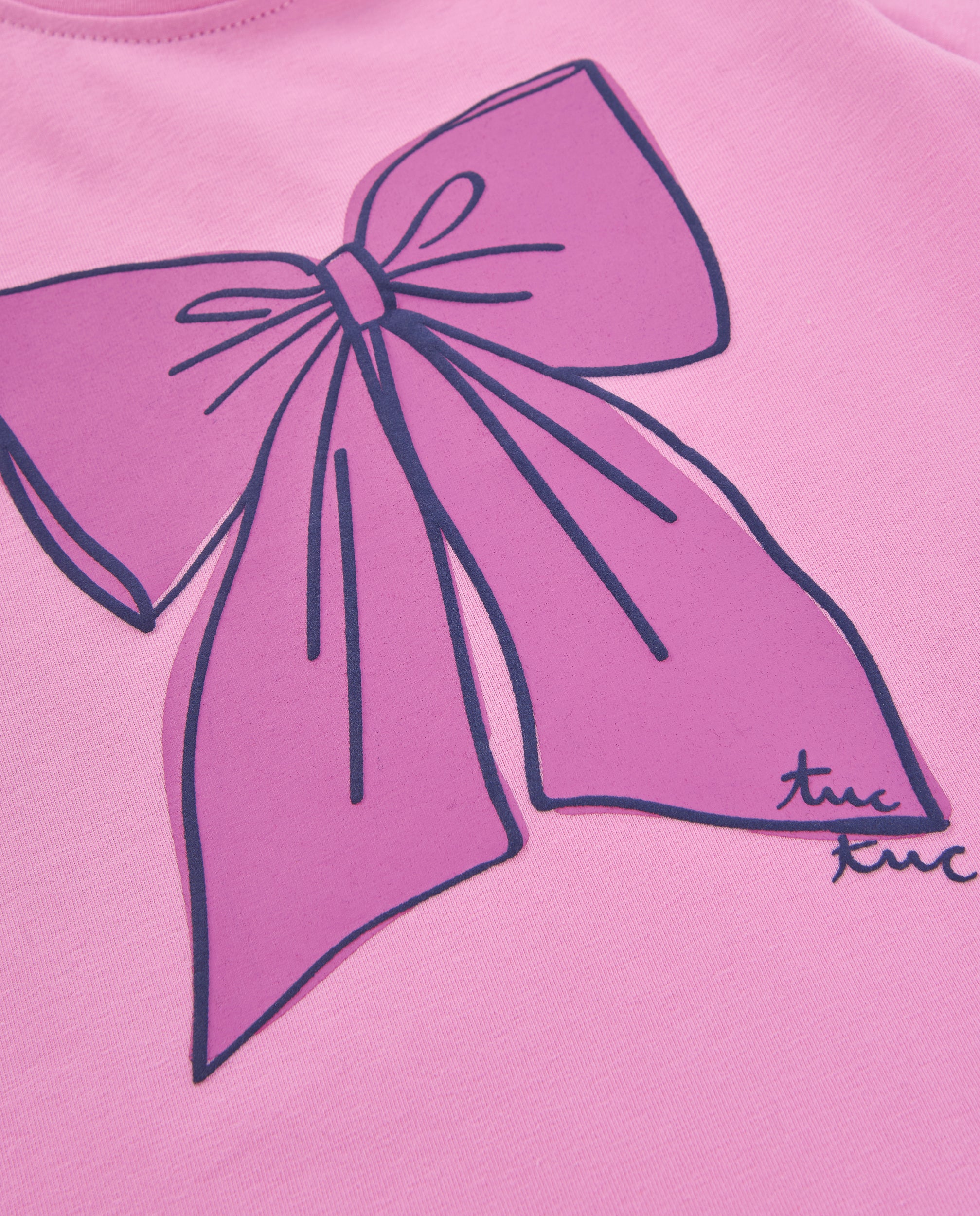 Camiseta de niña de punto con detalle de lazo y gráfico divertido