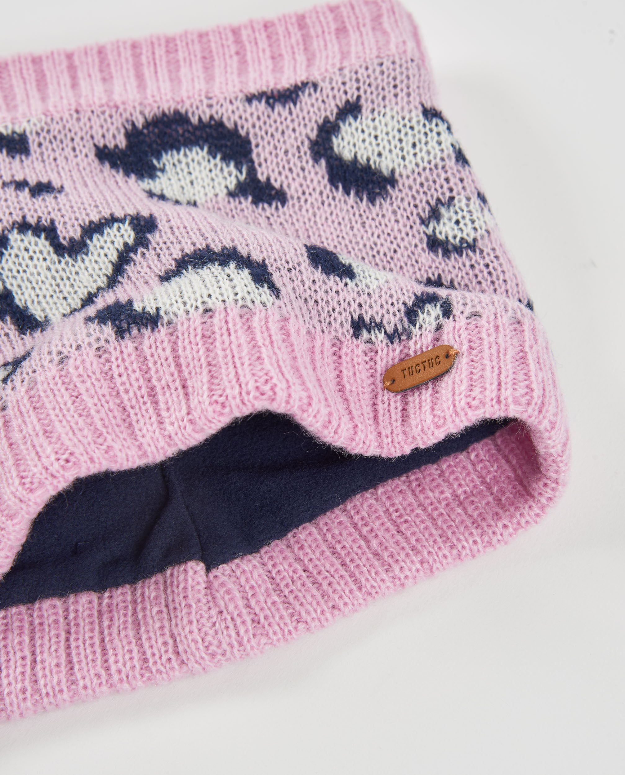 Set de niña de tricot con gorro y braga de cuello en animal print