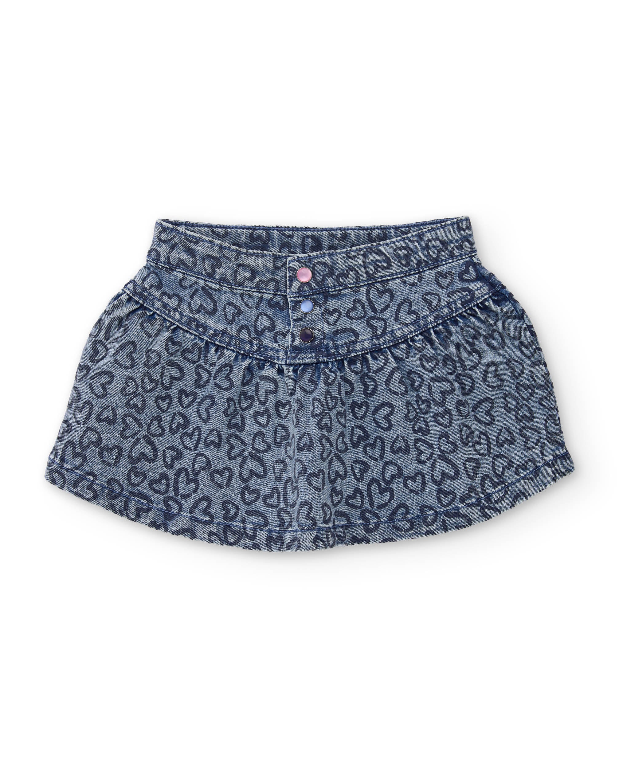 Falda de niña de denim con estampado de corazones y tejido resistente