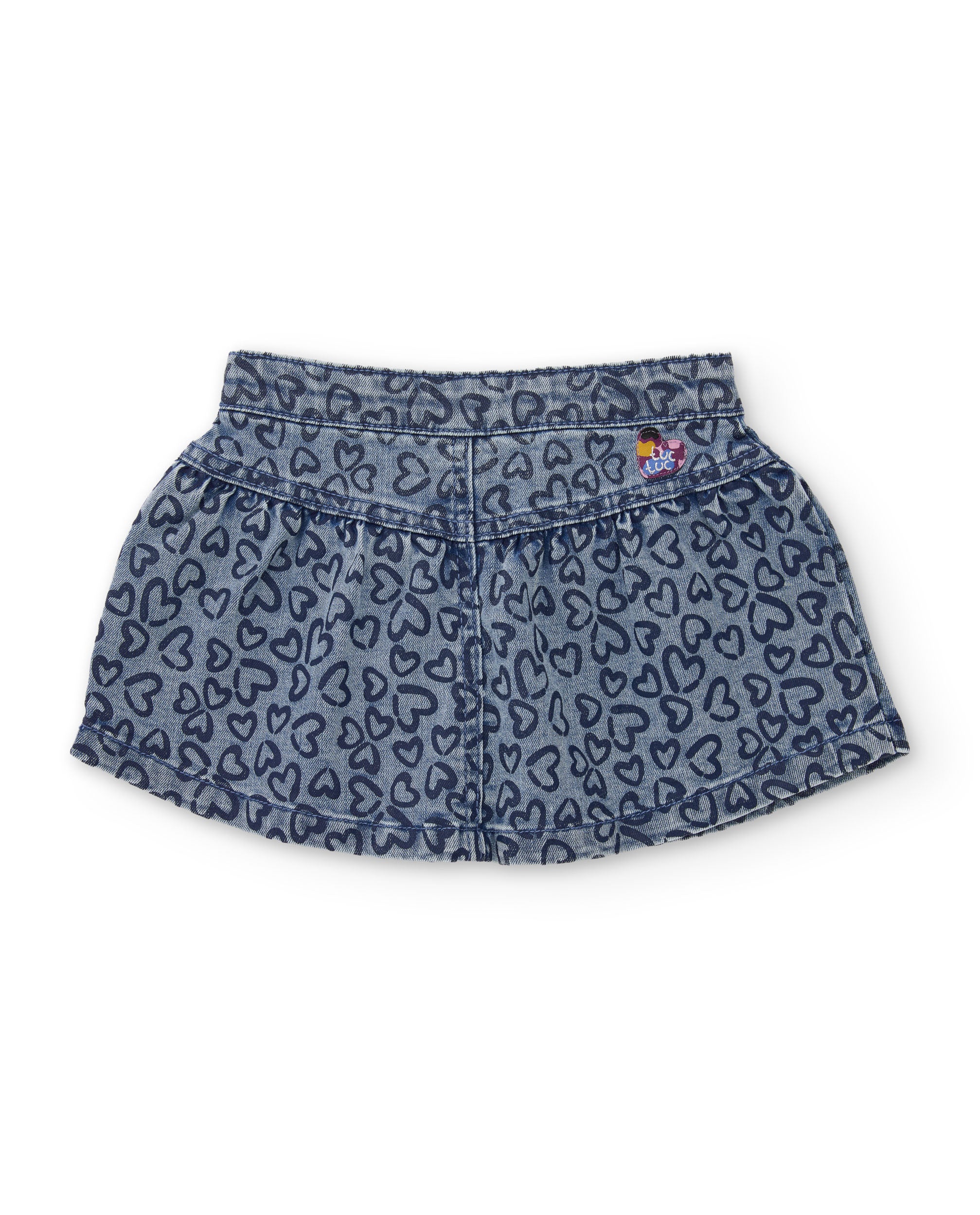 Falda de niña de denim con estampado de corazones y tejido resistente