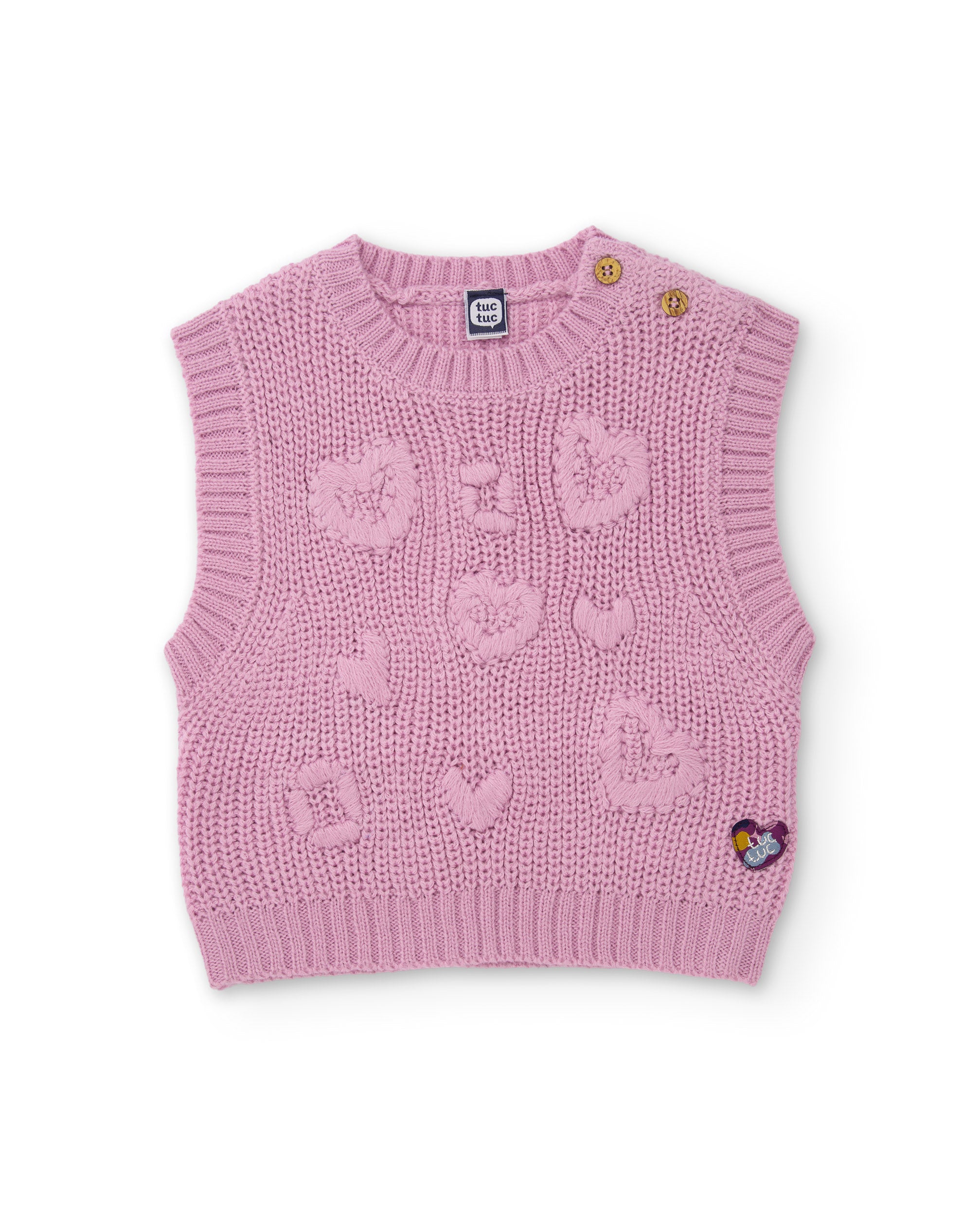 Chaleco de niña de tricot con corazones y tejido cálido