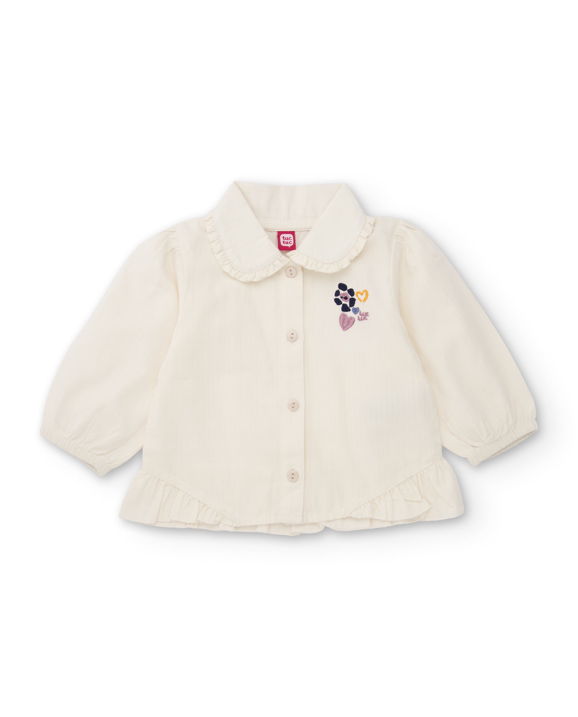 Blusa de niña de tela plana con cuello de volante y bordado