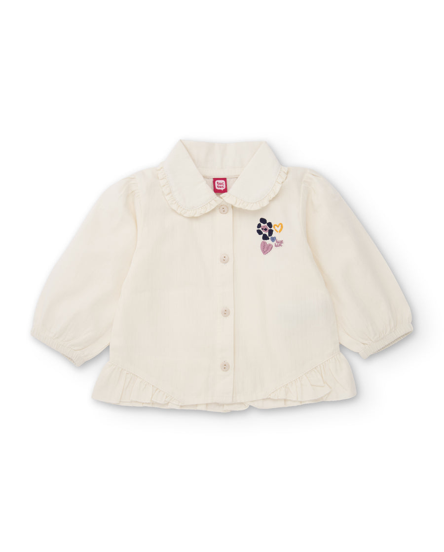 Girls' woven blouse with ruffled collar and embroidery