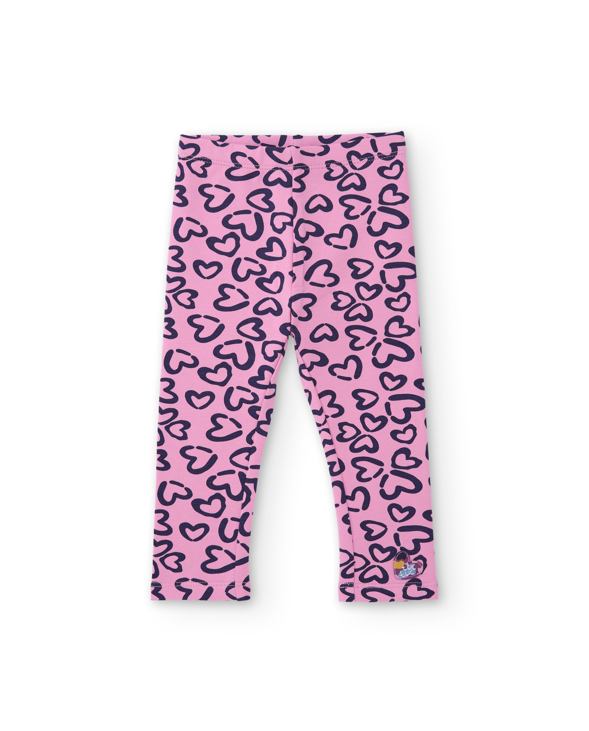 Legging de niña de felpa con diseño de corazones y detalles en contraste