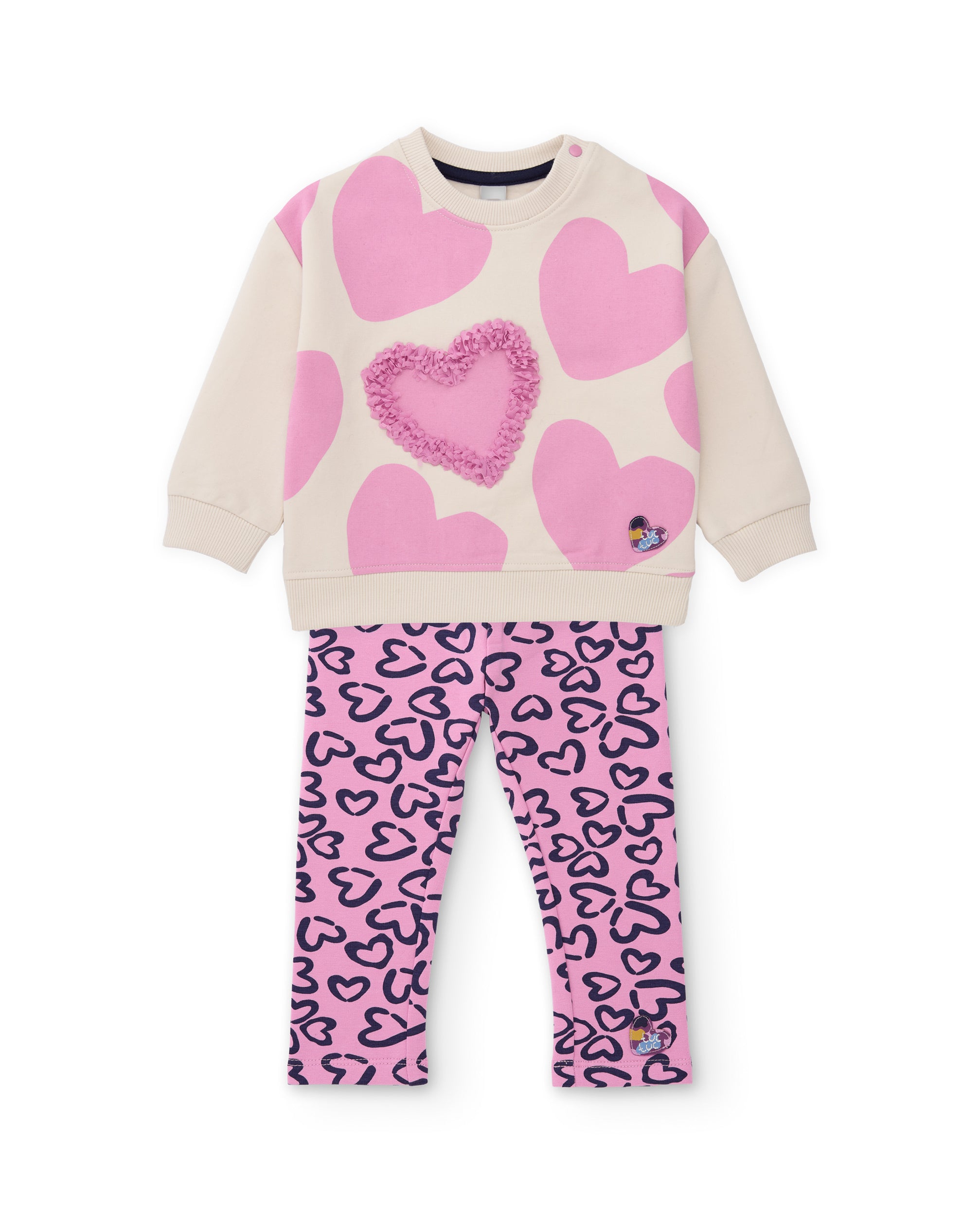 Conjunto de niña de felpa con sudadera de corazones y leggings a juego