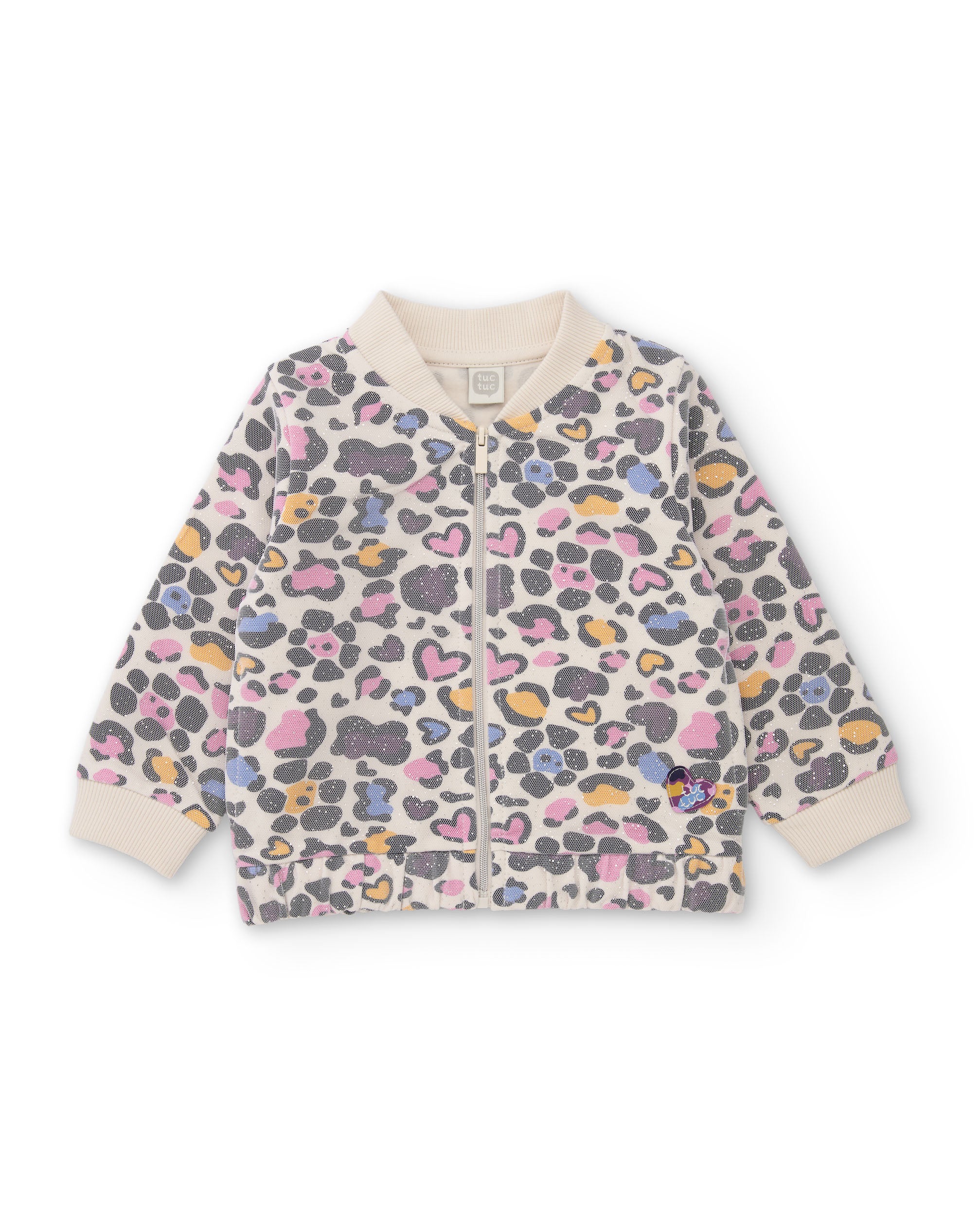 Chaqueta de niña de tela plana con diseño animal print y cremallera