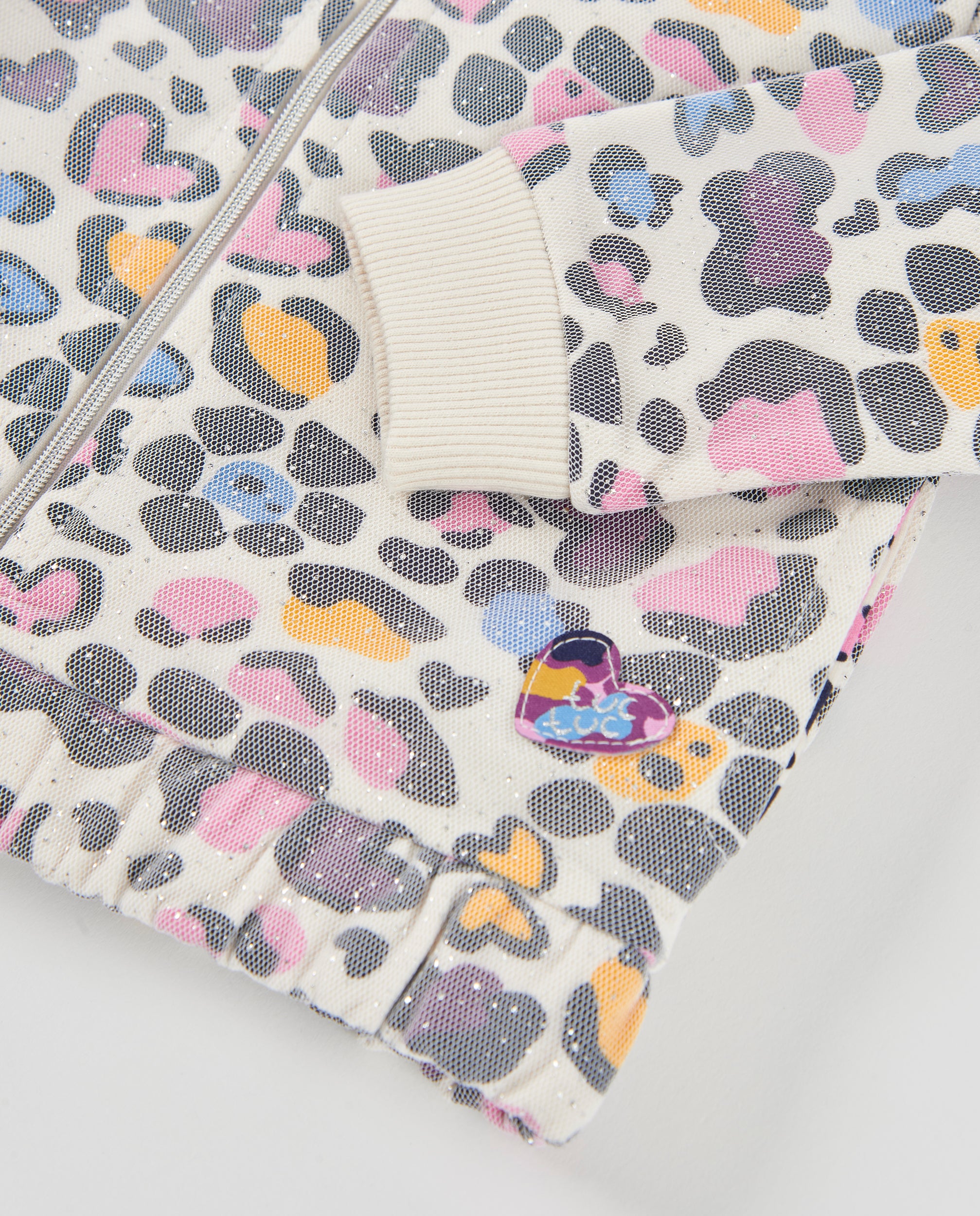 Chaqueta de niña de tela plana con diseño animal print y cremallera