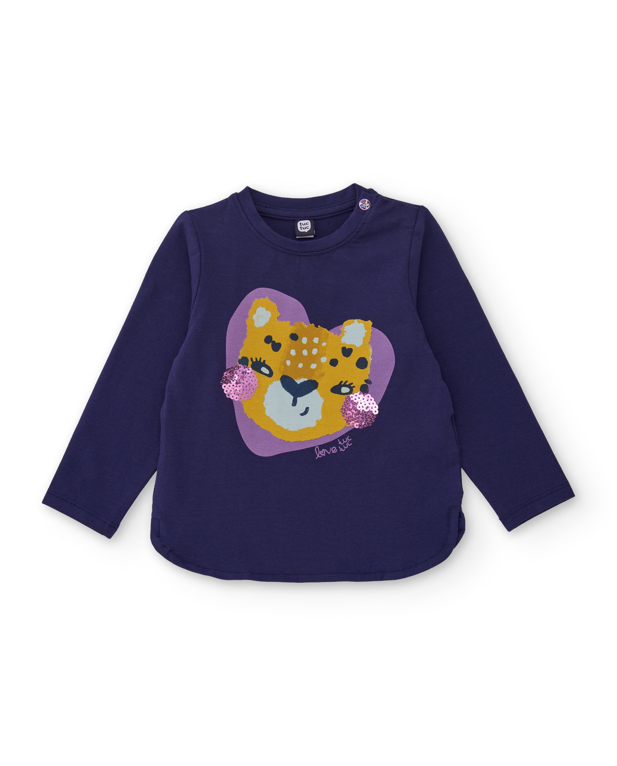 Camiseta de niña de punto con apliques animados y manga larga