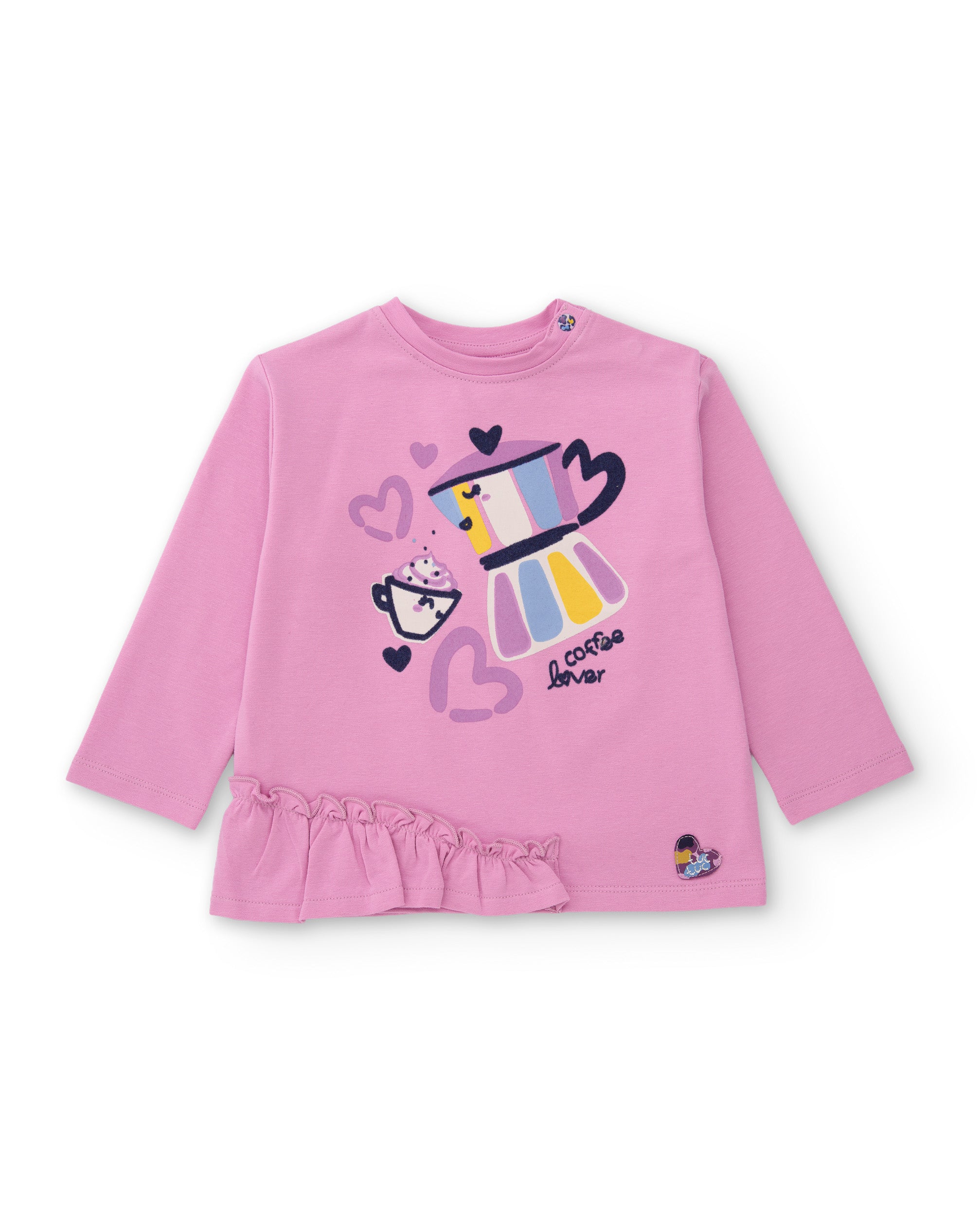 Camiseta de niña de punto con manga larga y estampado moka