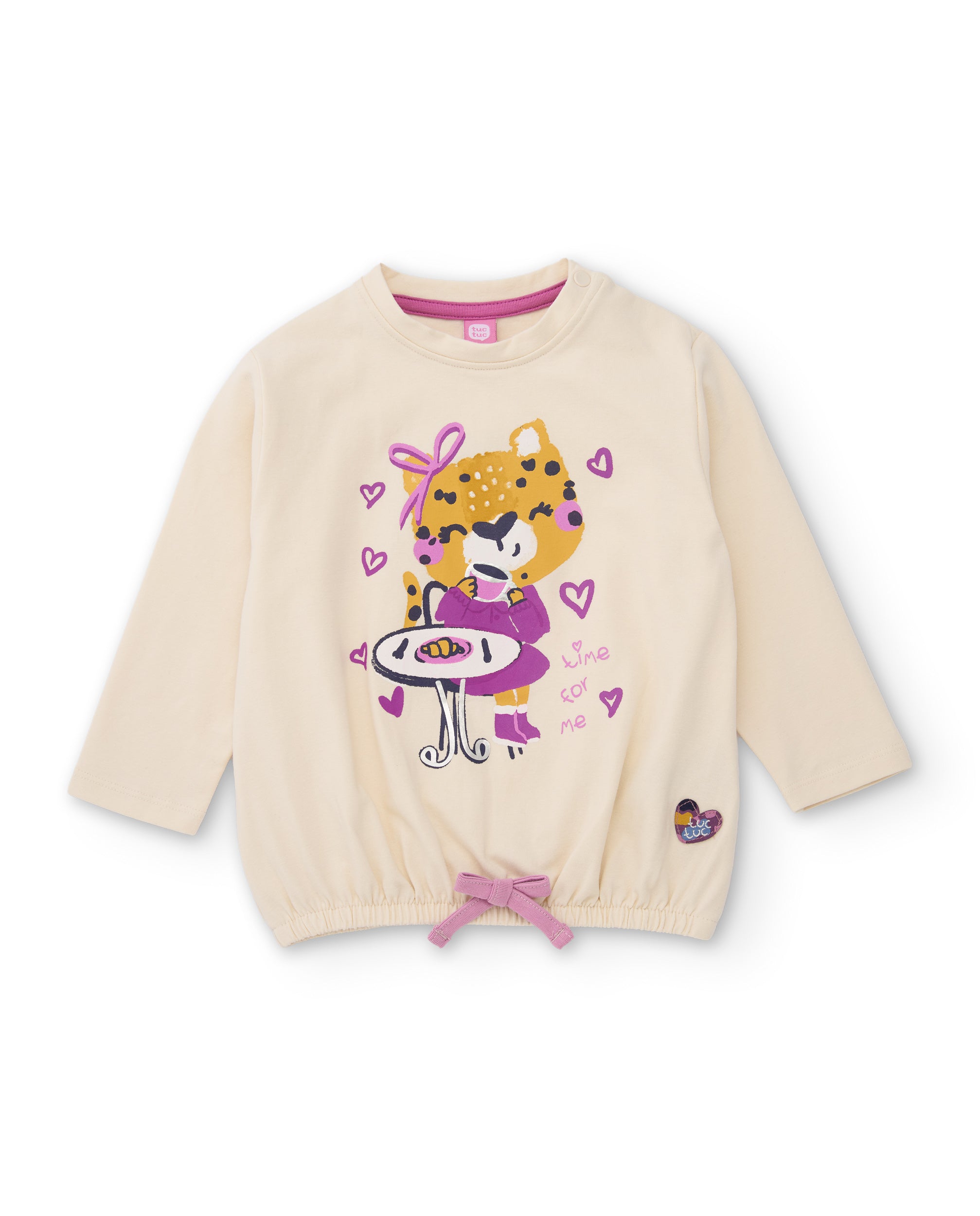 Camiseta de niña de punto con dibujo leopardo y detalle de lazo