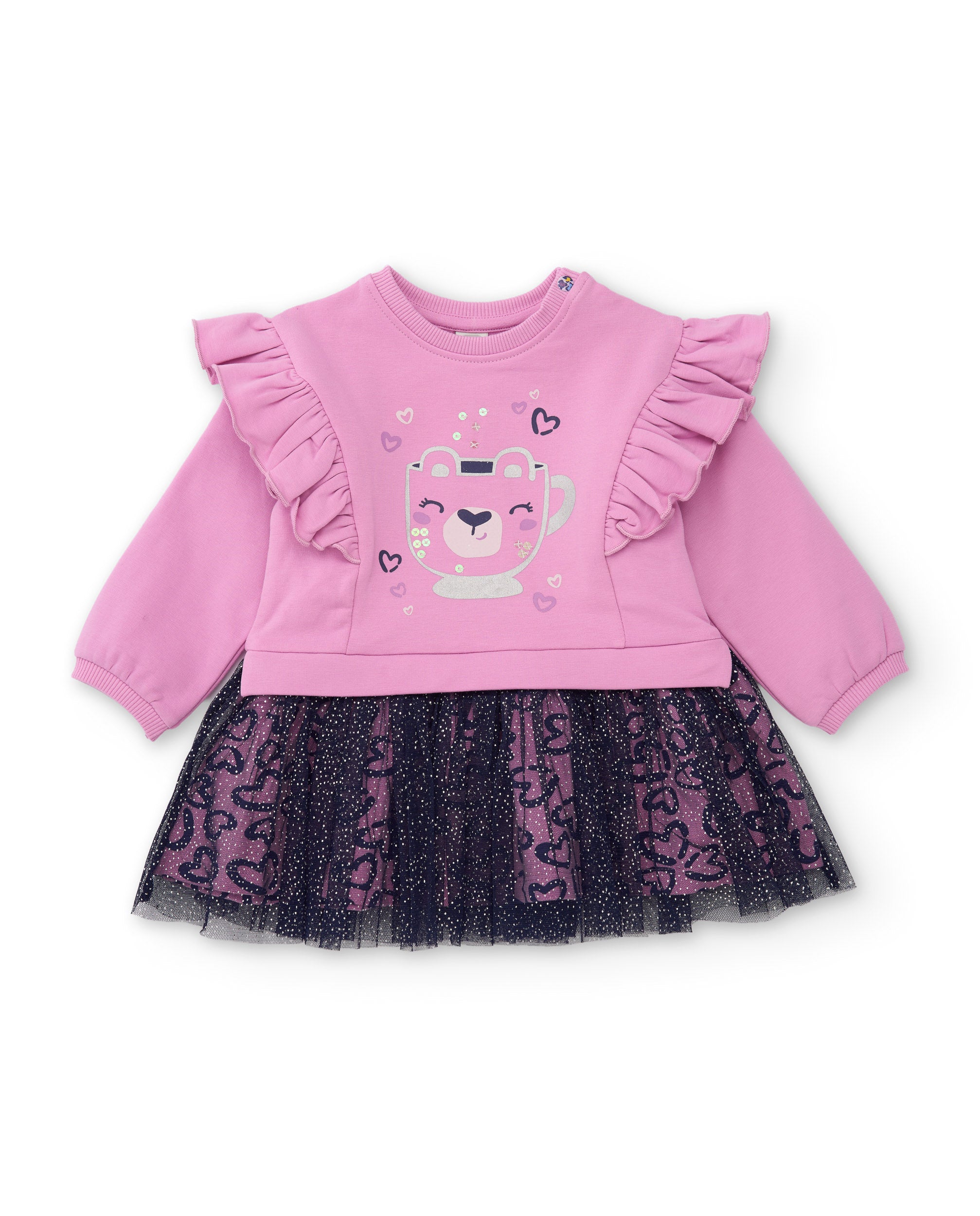 Vestido de niña de felpa con volantes y dibujo divertido
