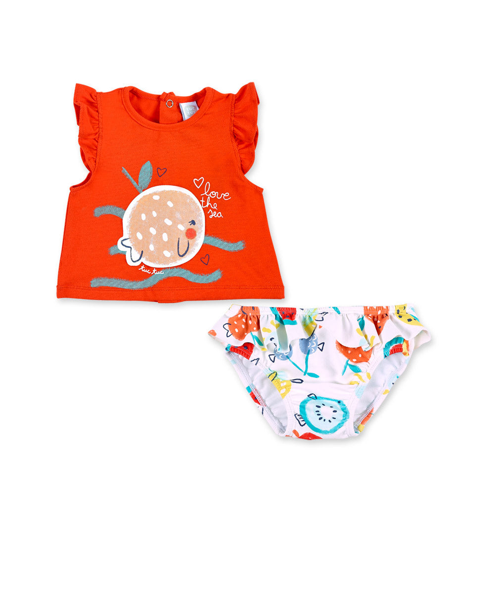 Conjunto baño rojo niña Frutti