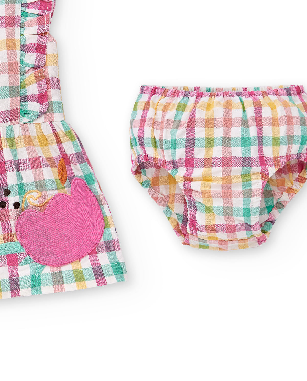 Conjunto plana blanco cuadros niña Animal Life