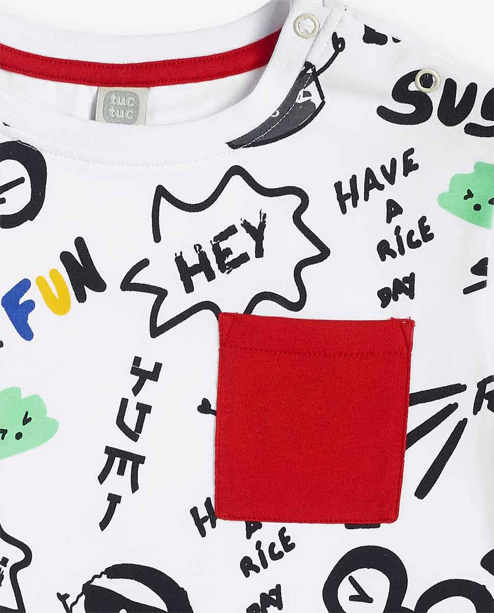 Camiseta punto blanco estampado niño Hey Sushi