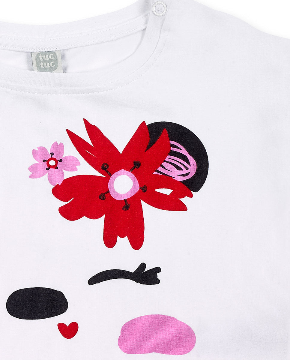 Camiseta punto blanco panda niña Hey Sushi