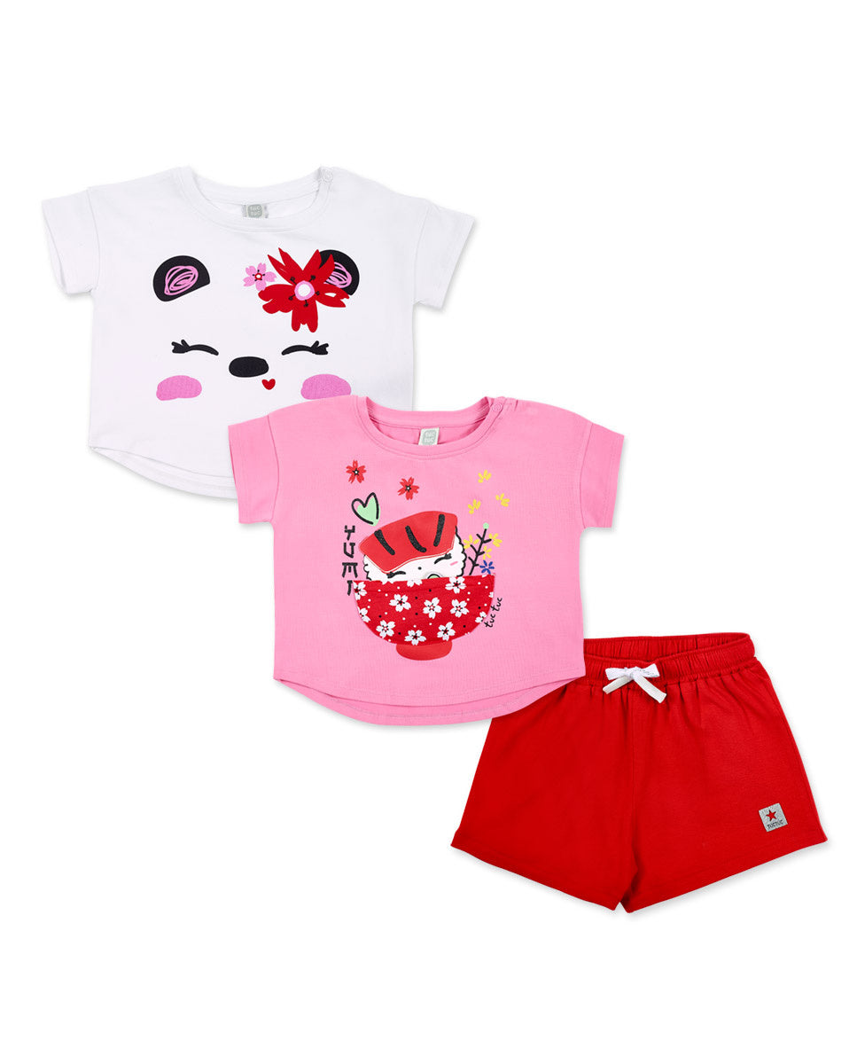 Conjunto punto blanco rosa rojo niña Hey Sushi