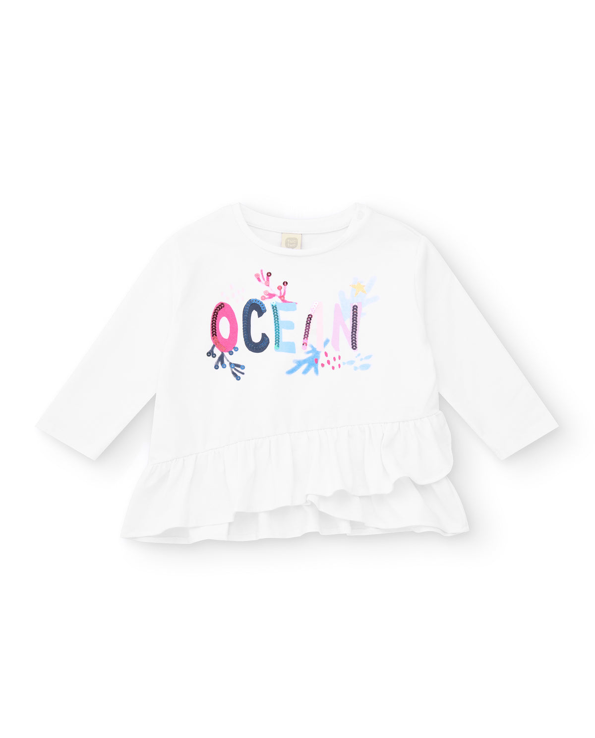 Camiseta punto manga larga para niña en blanco colección Ocean