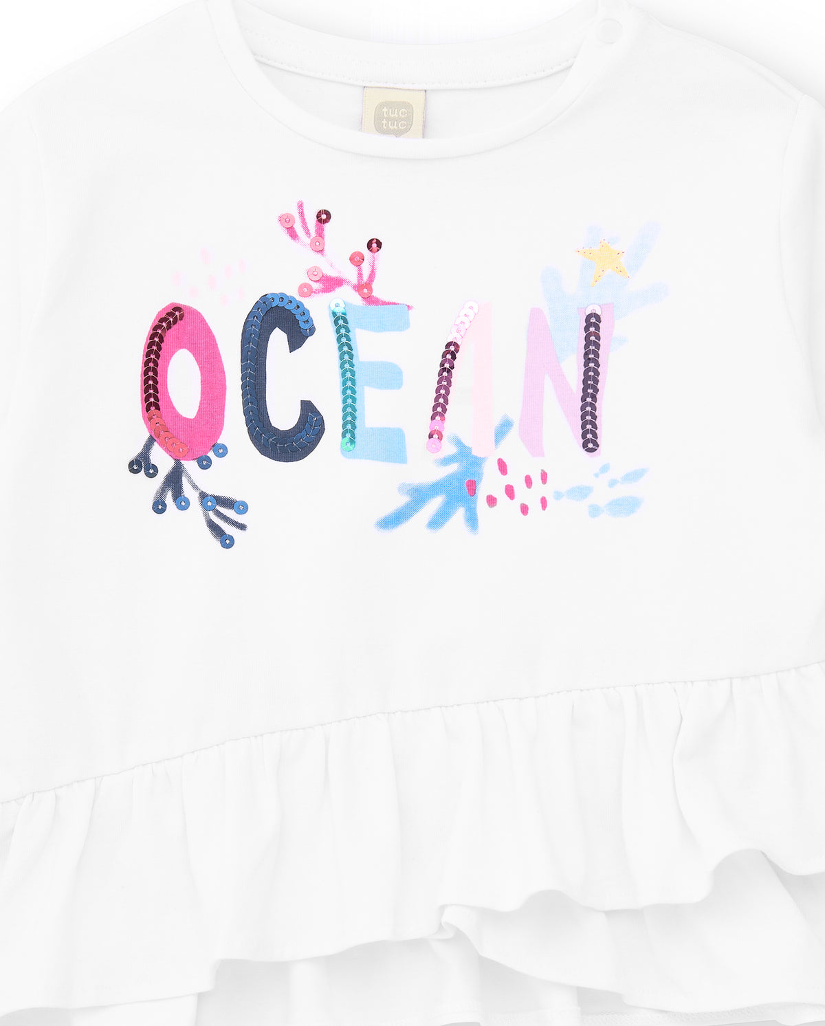 Camiseta punto manga larga para niña en blanco colección Ocean