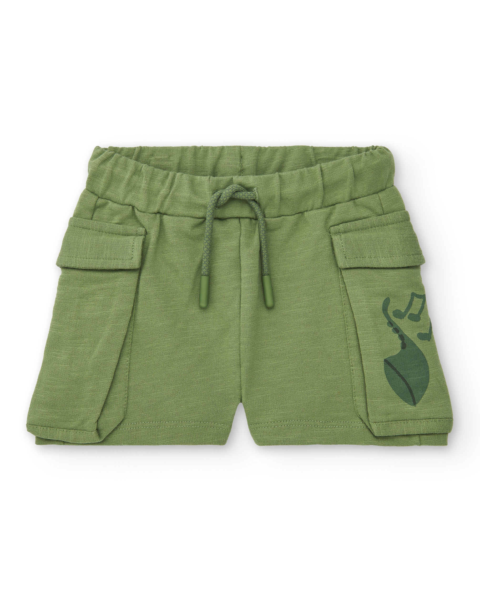 Shorts de niño en color verde con bolsillos y estampado musical