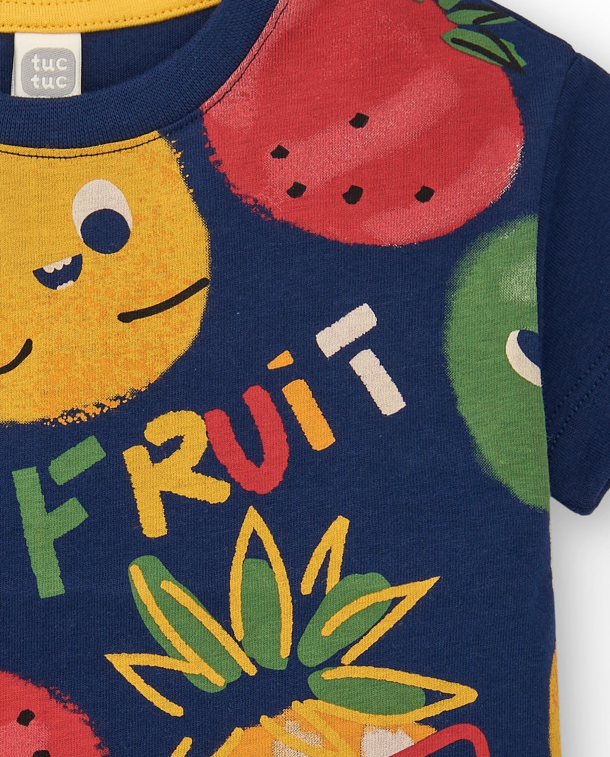 Camiseta de niño en azul marino con estampado de frutas colección Music up