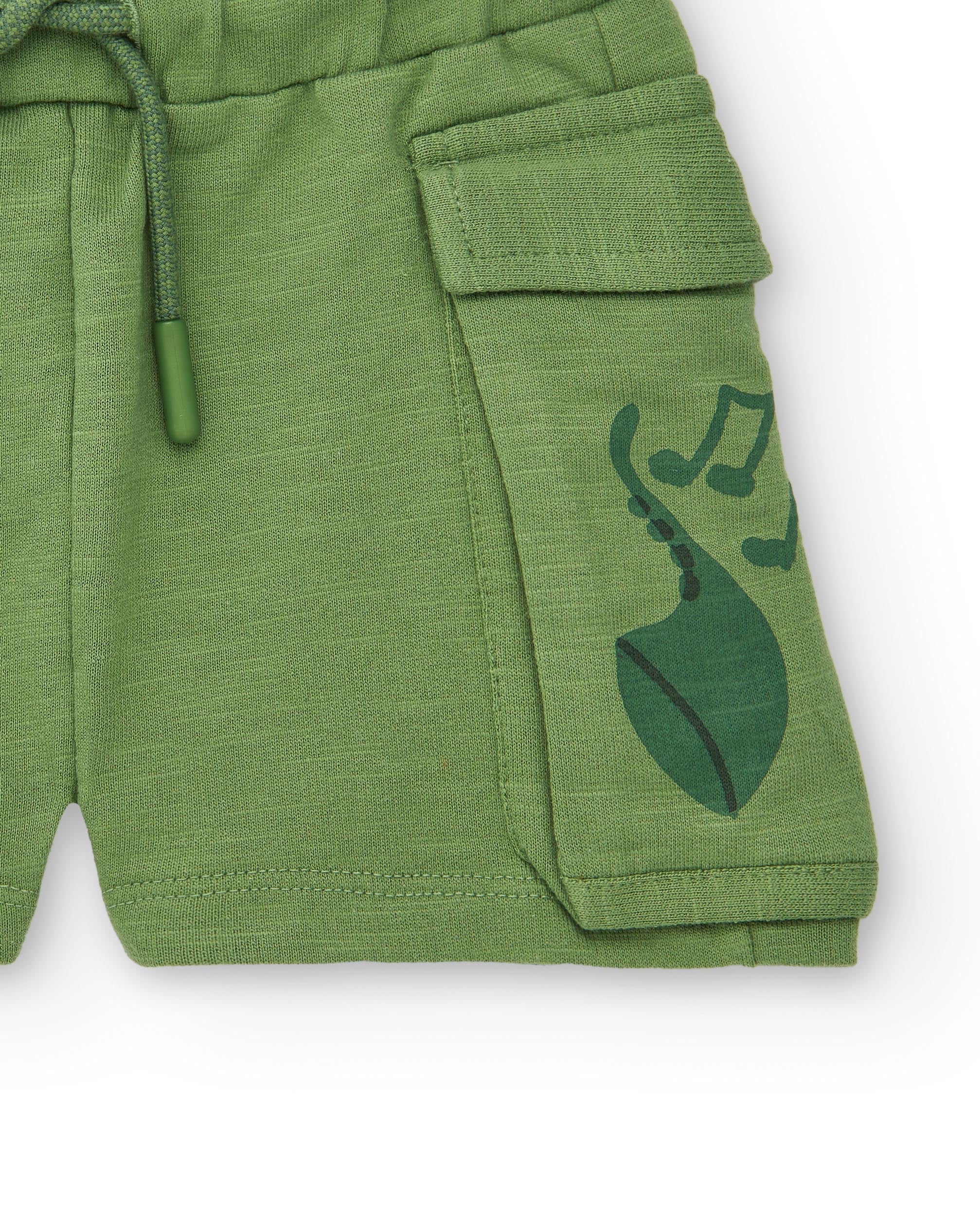 Shorts de niño en color verde con bolsillos y estampado musical colección Music up