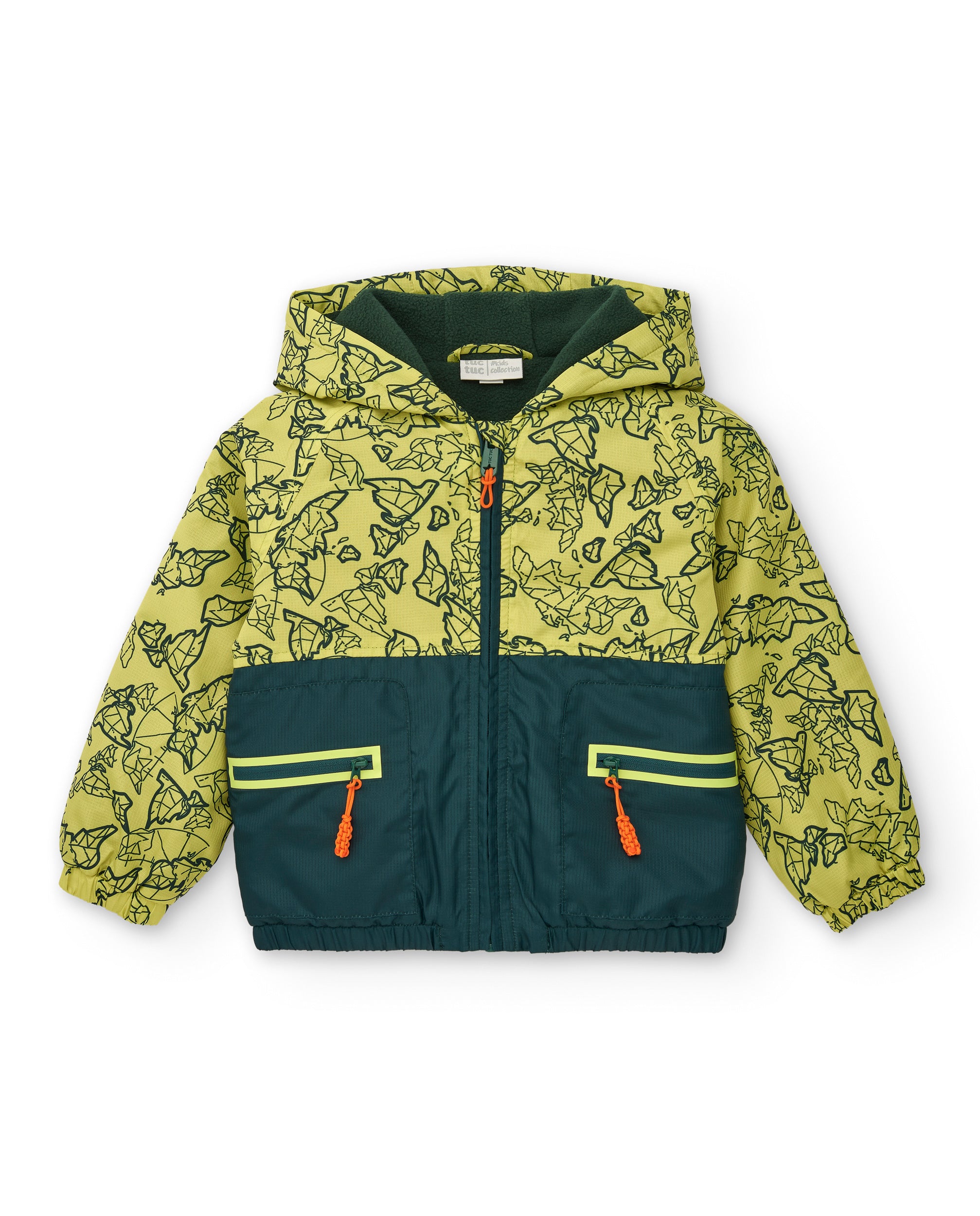 Chaqueta impermeable para niño en verde con diseño geométrico