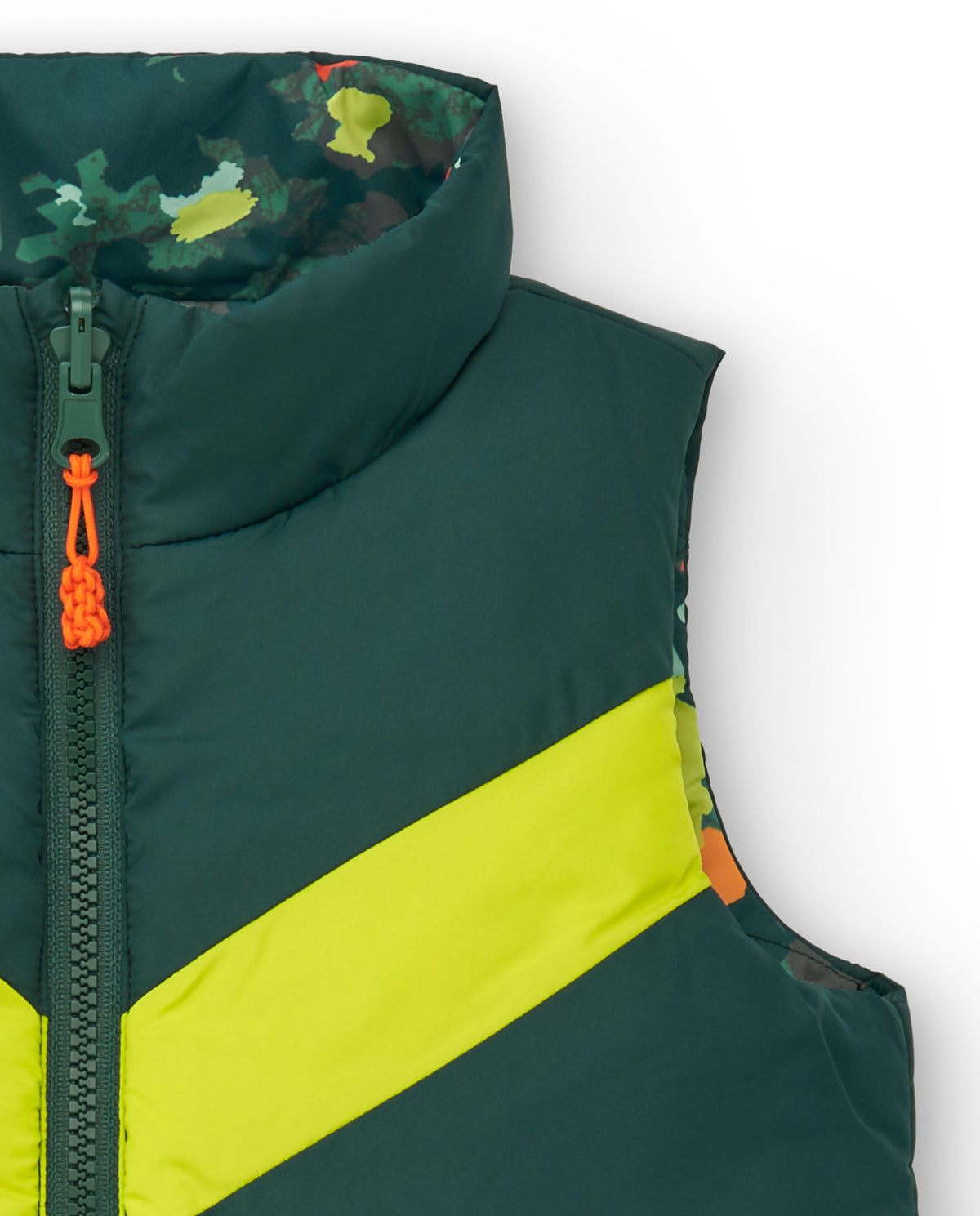 Chaleco reversible para niño en verde con detalles en amarillo