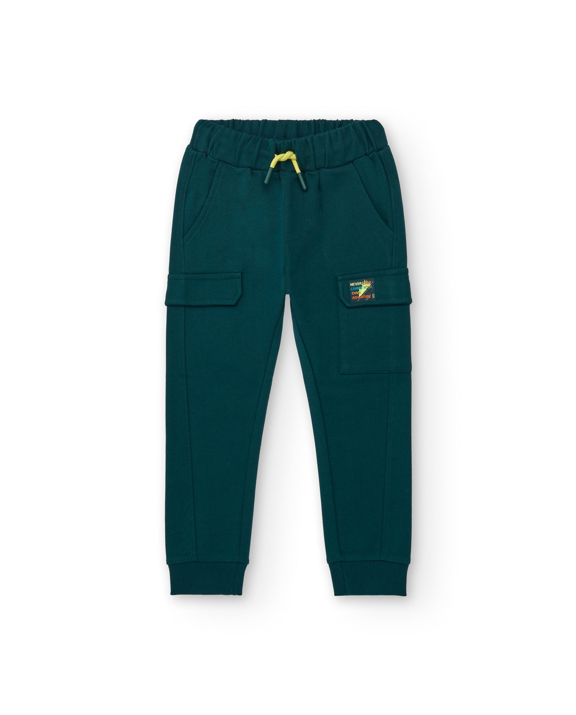 Pantalón largo niño en verde con bolsillo cargo colección