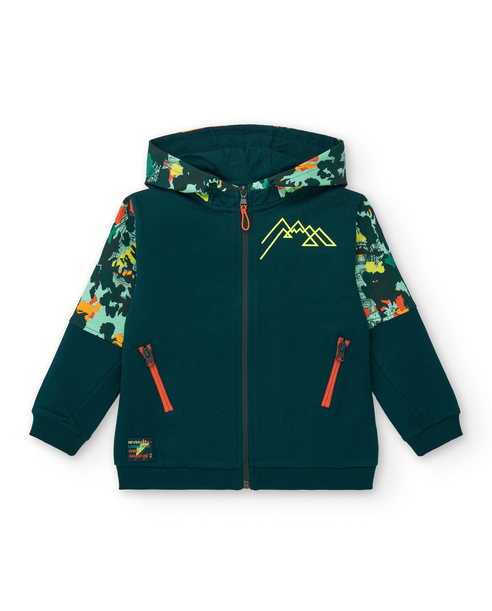 Sudadera capucha para niño en verde con detalles de camuflaje