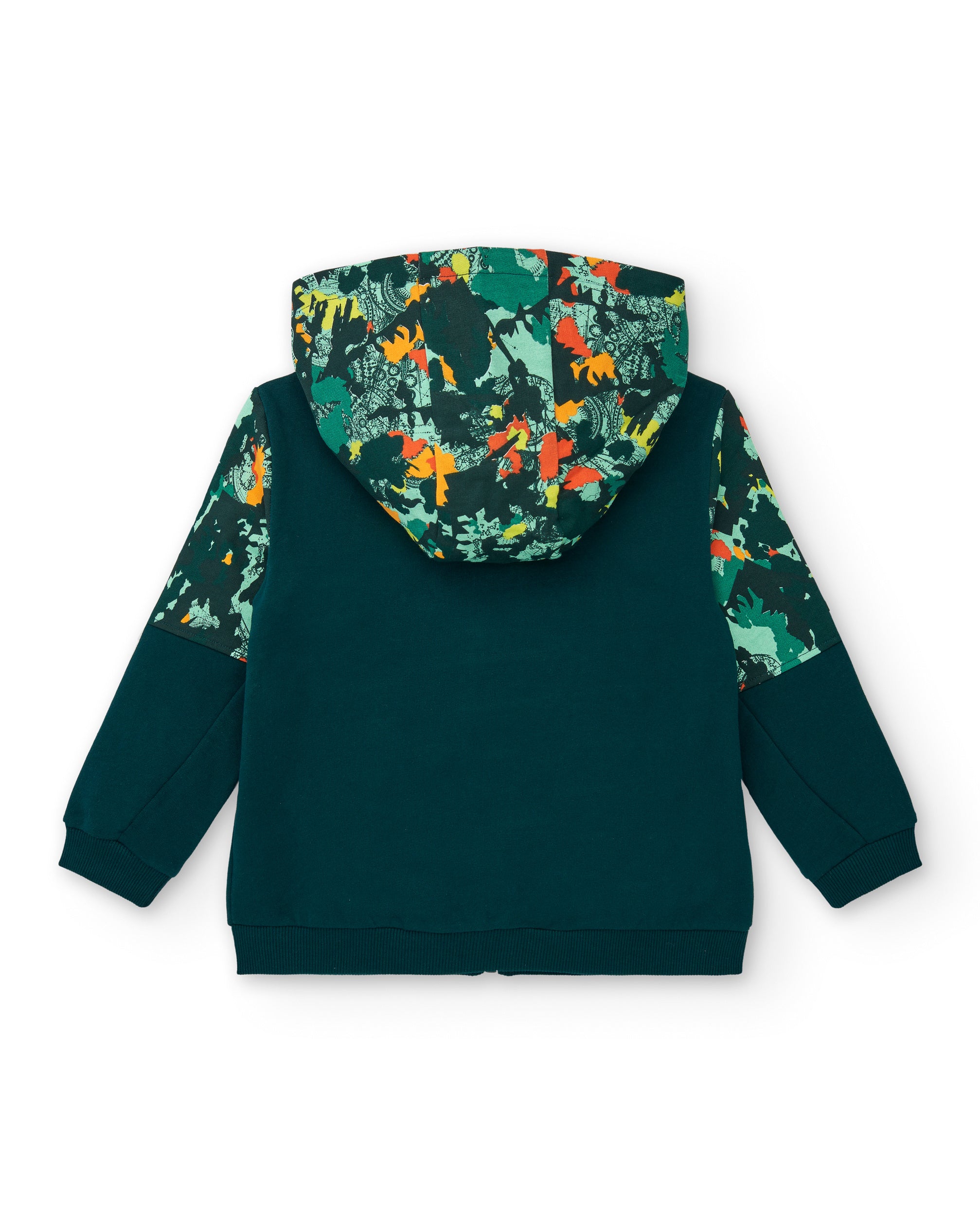 Sudadera capucha para niño en verde con detalles de camuflaje