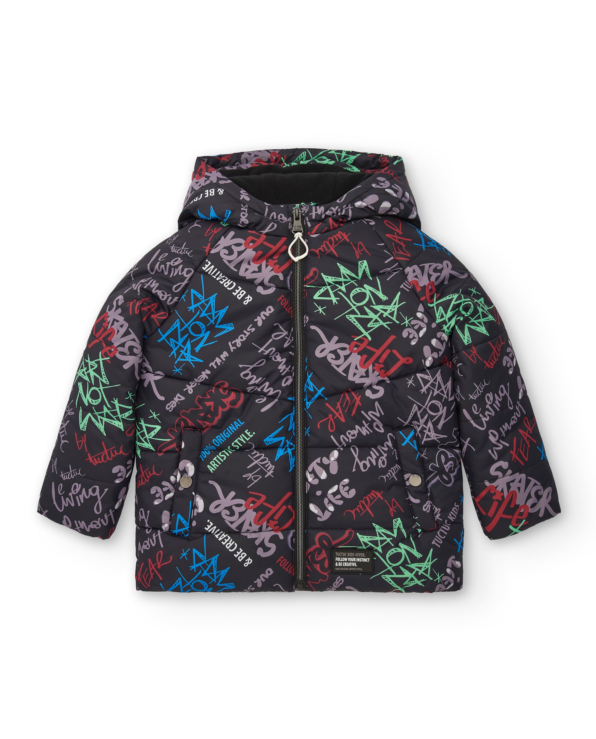 Chaqueta acolchada para niño en negro con estampado gráfico