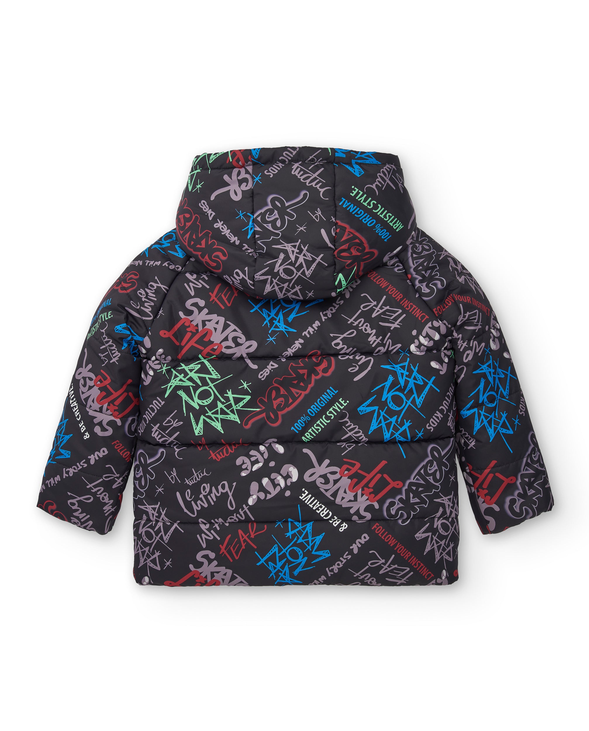 Chaqueta acolchada para niño en negro con estampado gráfico