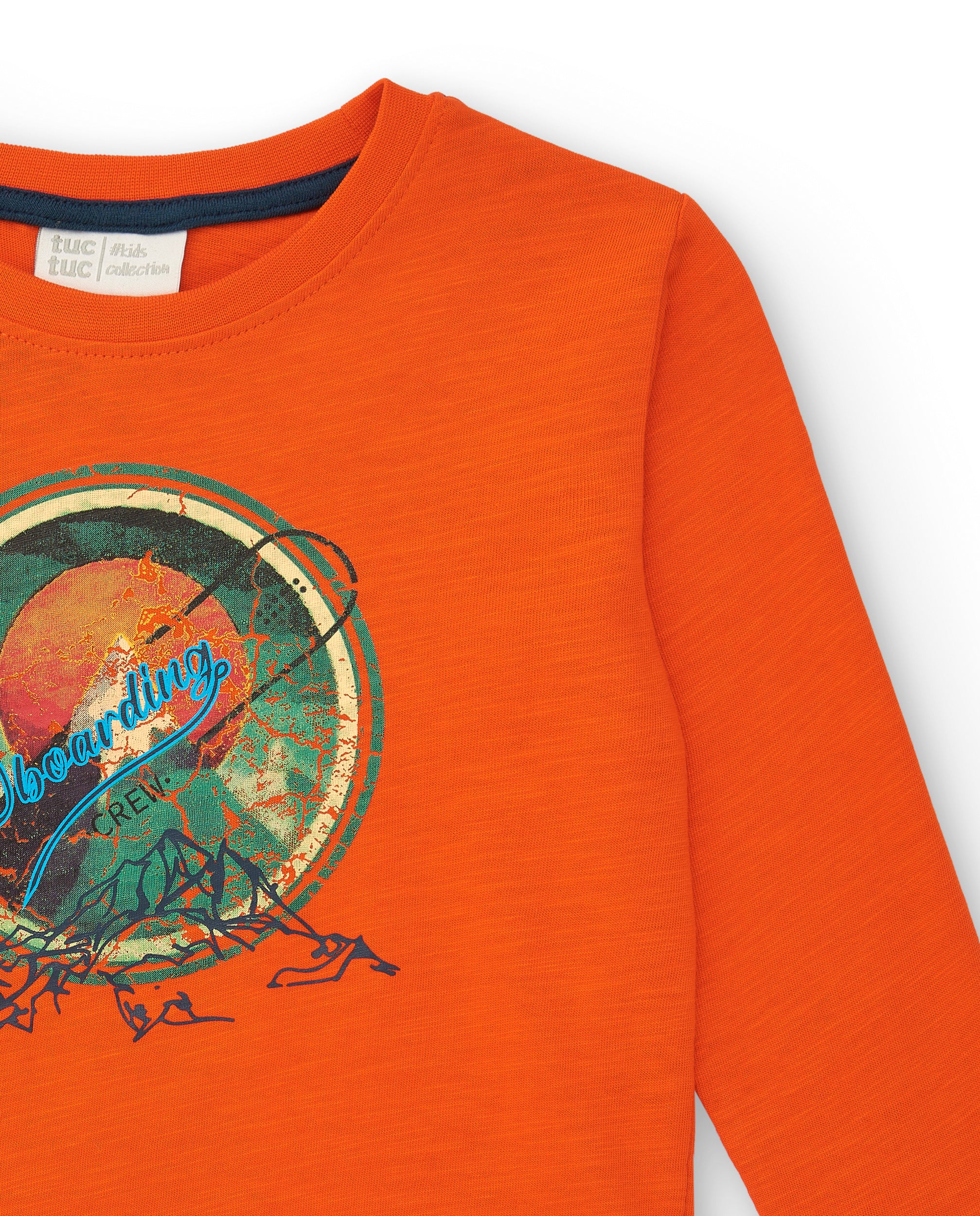 Camiseta de manga larga para niño en naranja con estampado de