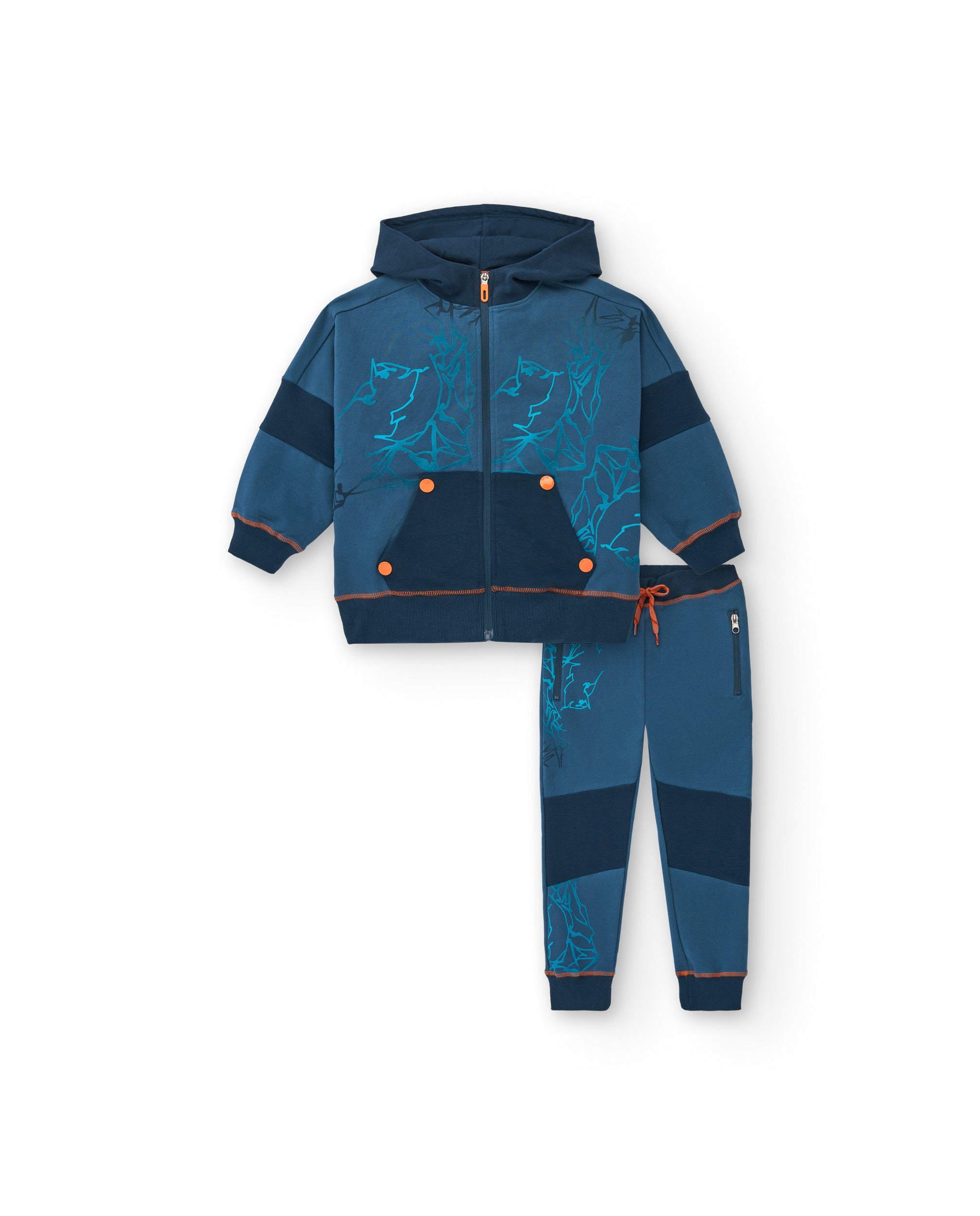 Conjunto de chaqueta y pantalón felpa para niño en azul con