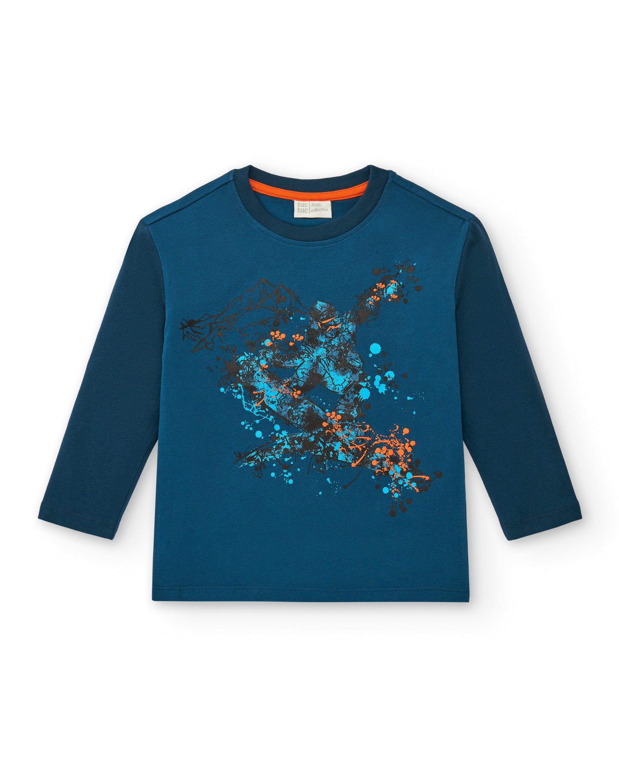 Camiseta niño de manga larga en azul con estampado deportivo