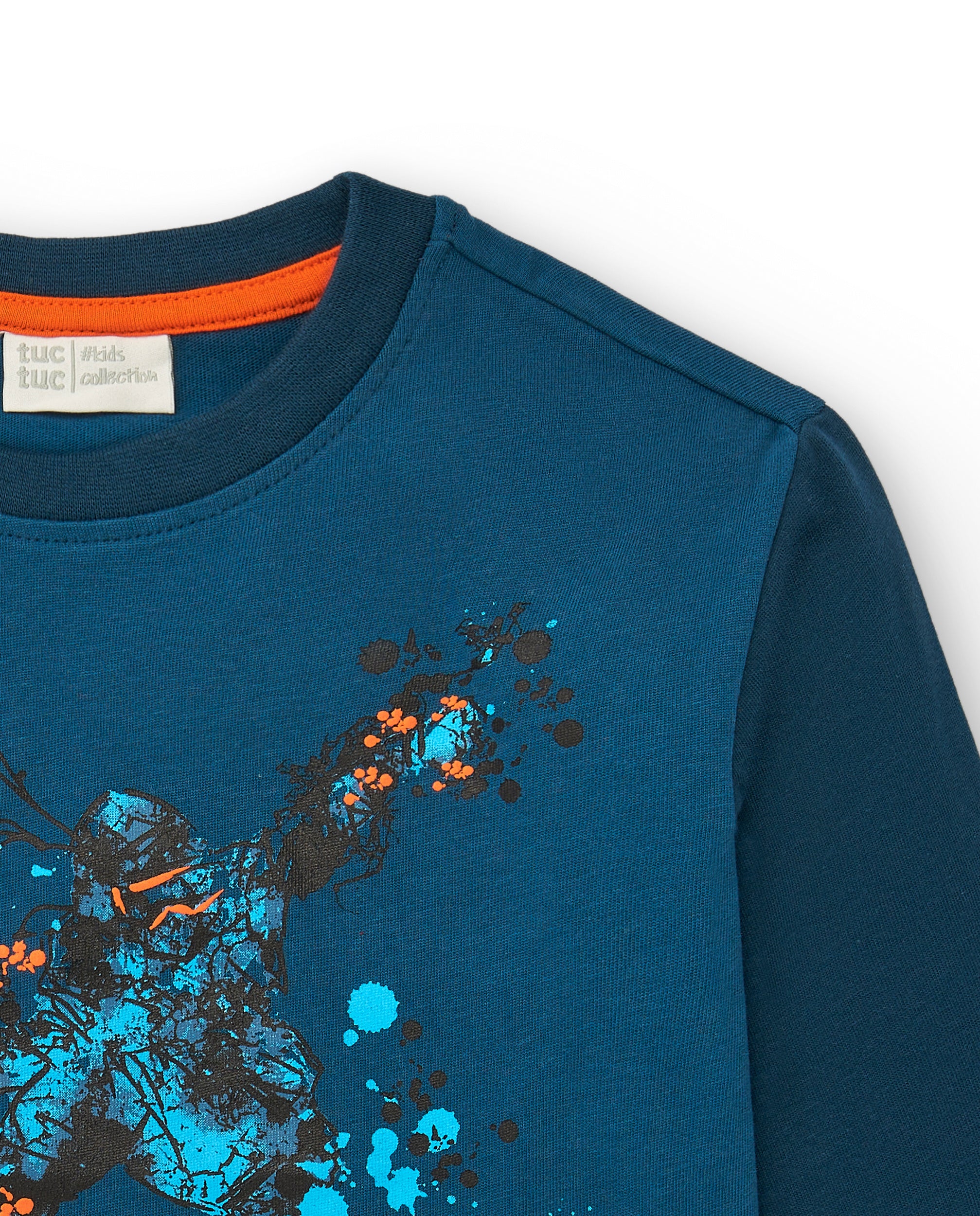Camiseta niño de manga larga en azul con estampado deportivo
