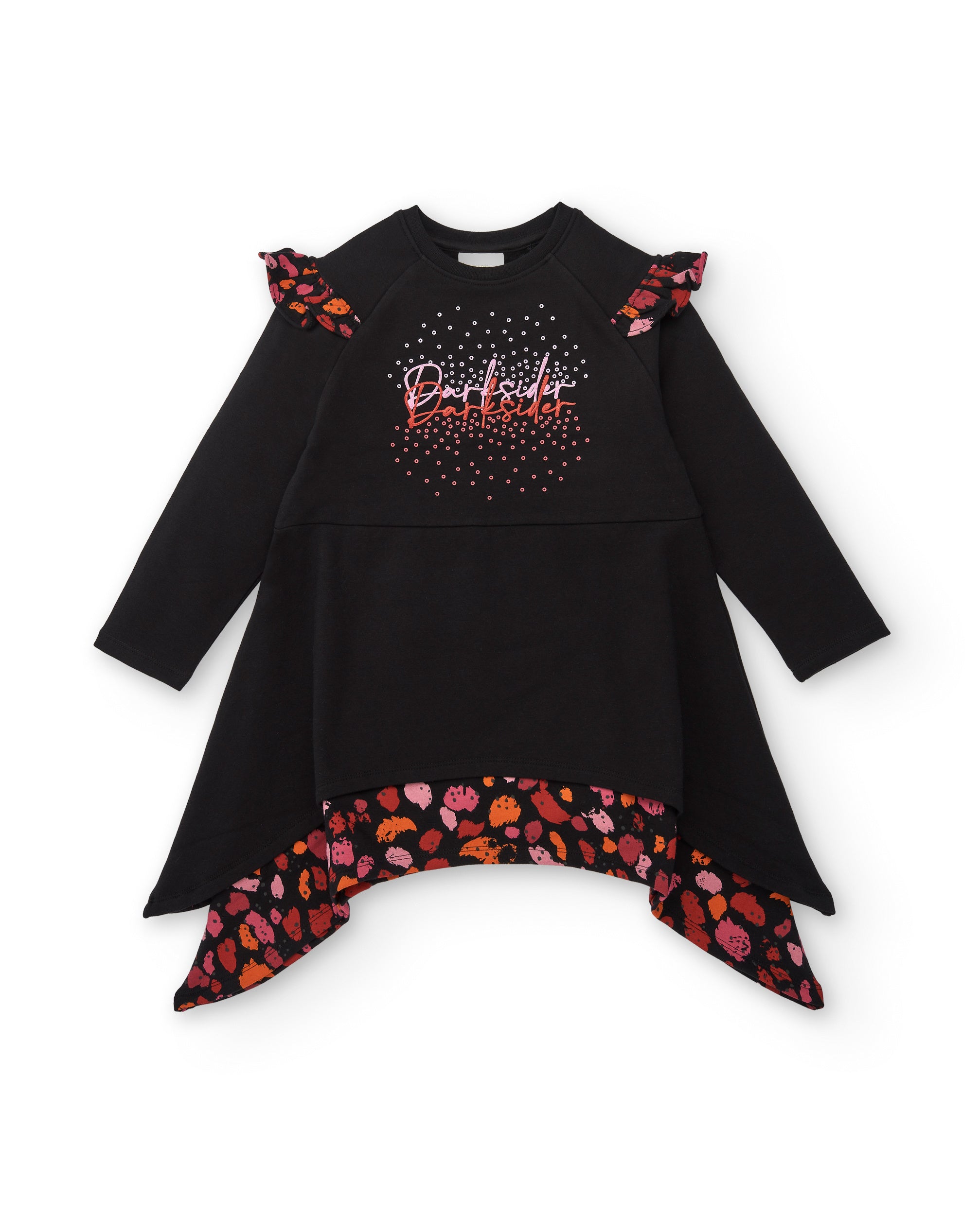 Vestido negro con volantes estampados para niña colección Dark