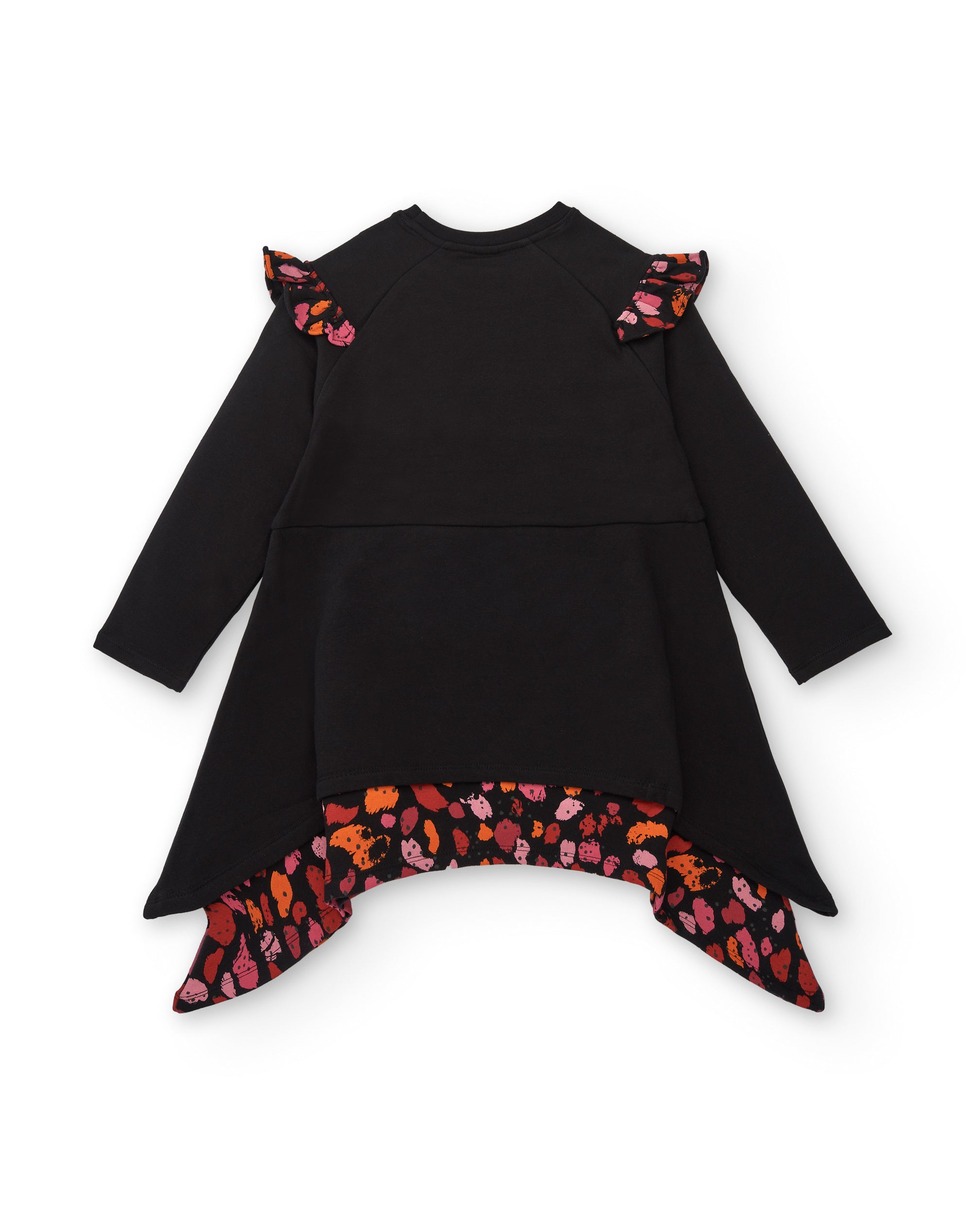 Vestido negro con volantes estampados para niña colección Dark