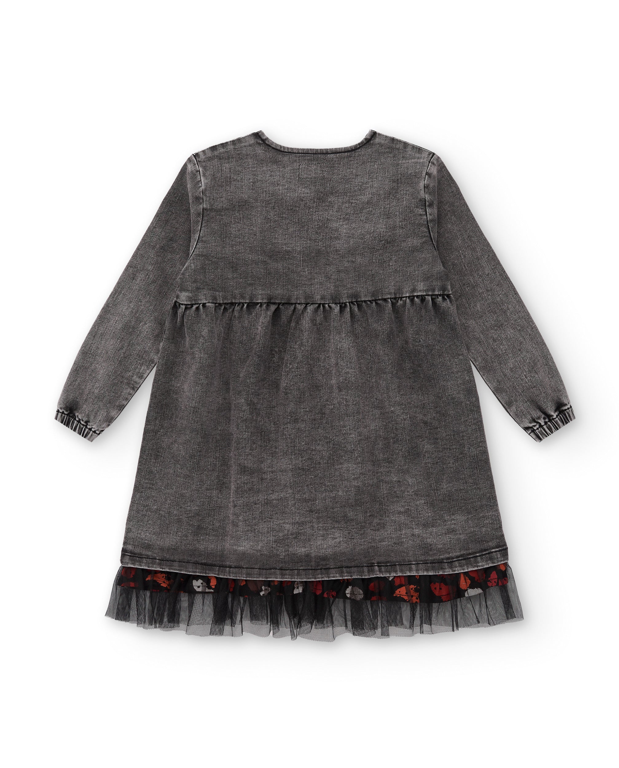Vestido gris denim con detalles bordados para niña colección