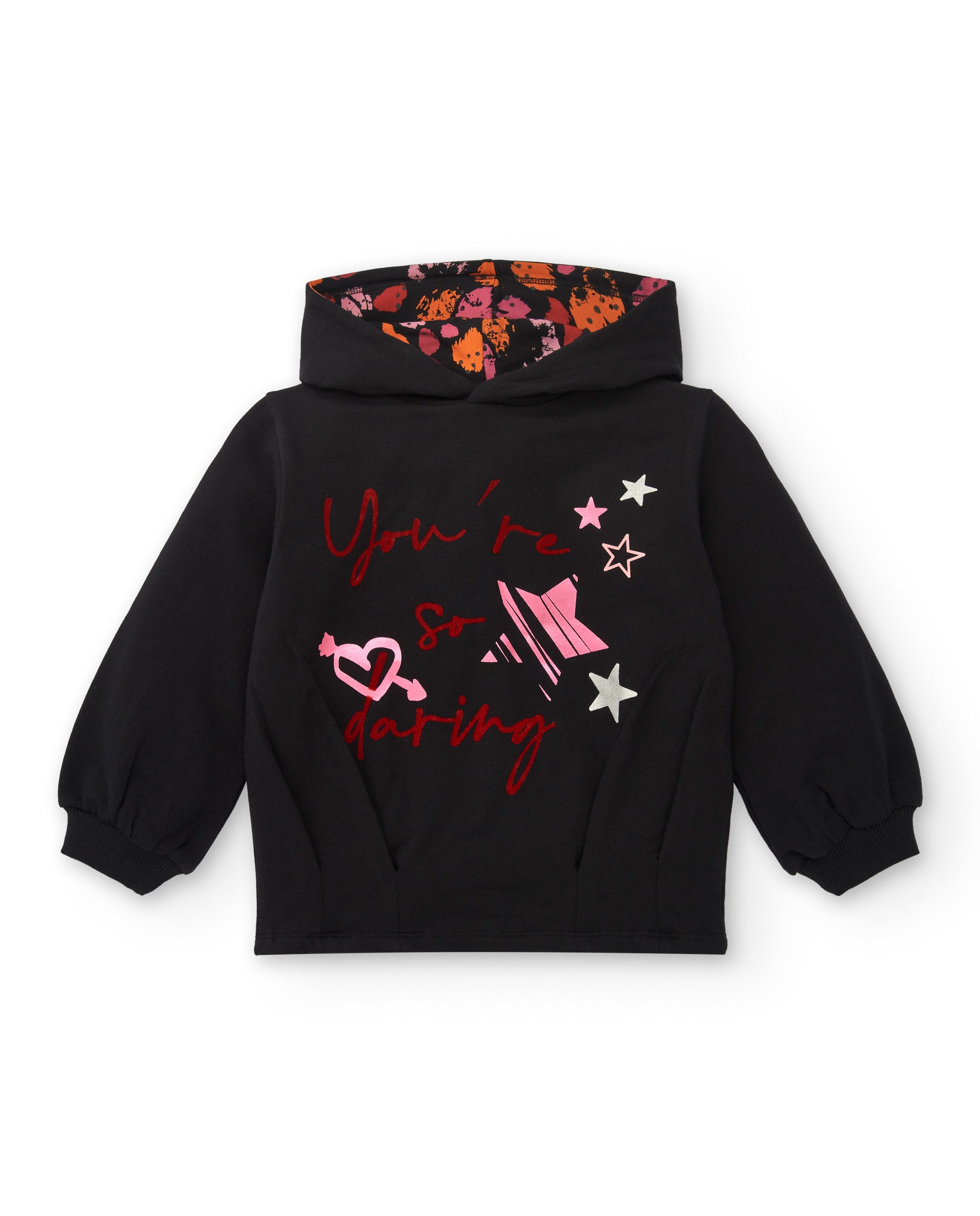 Sudadera negra con capucha y estampado "You're so daring" para