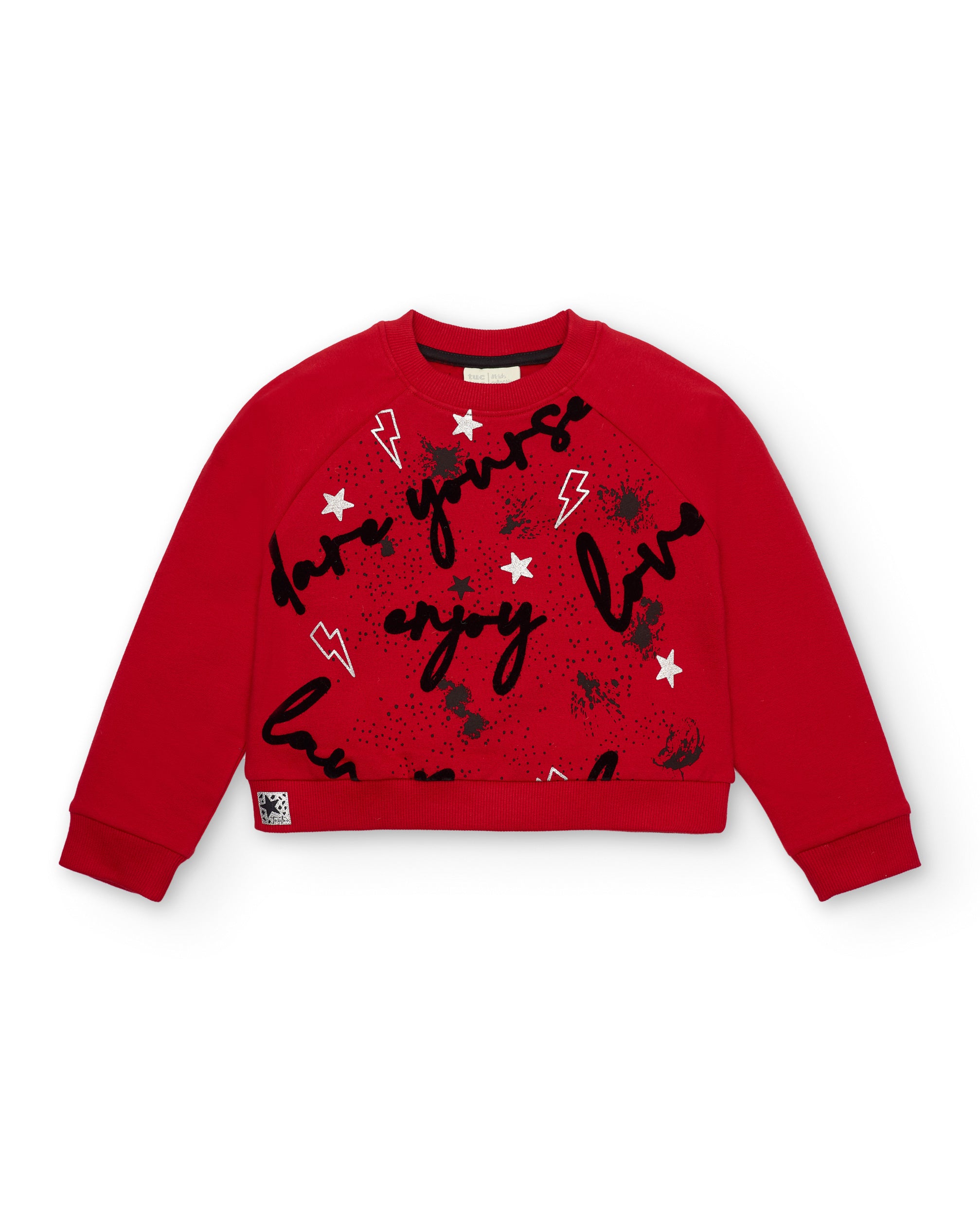 Sudadera roja con estampado de letras y estrellas para niña