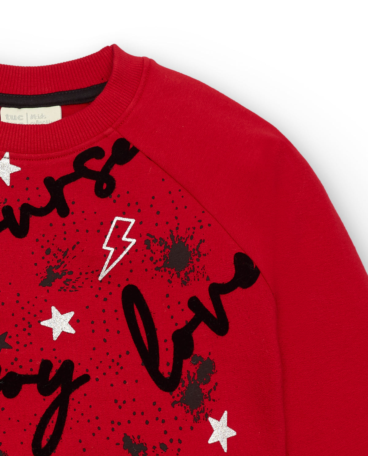 Sudadera roja con estampado de letras y estrellas para niña