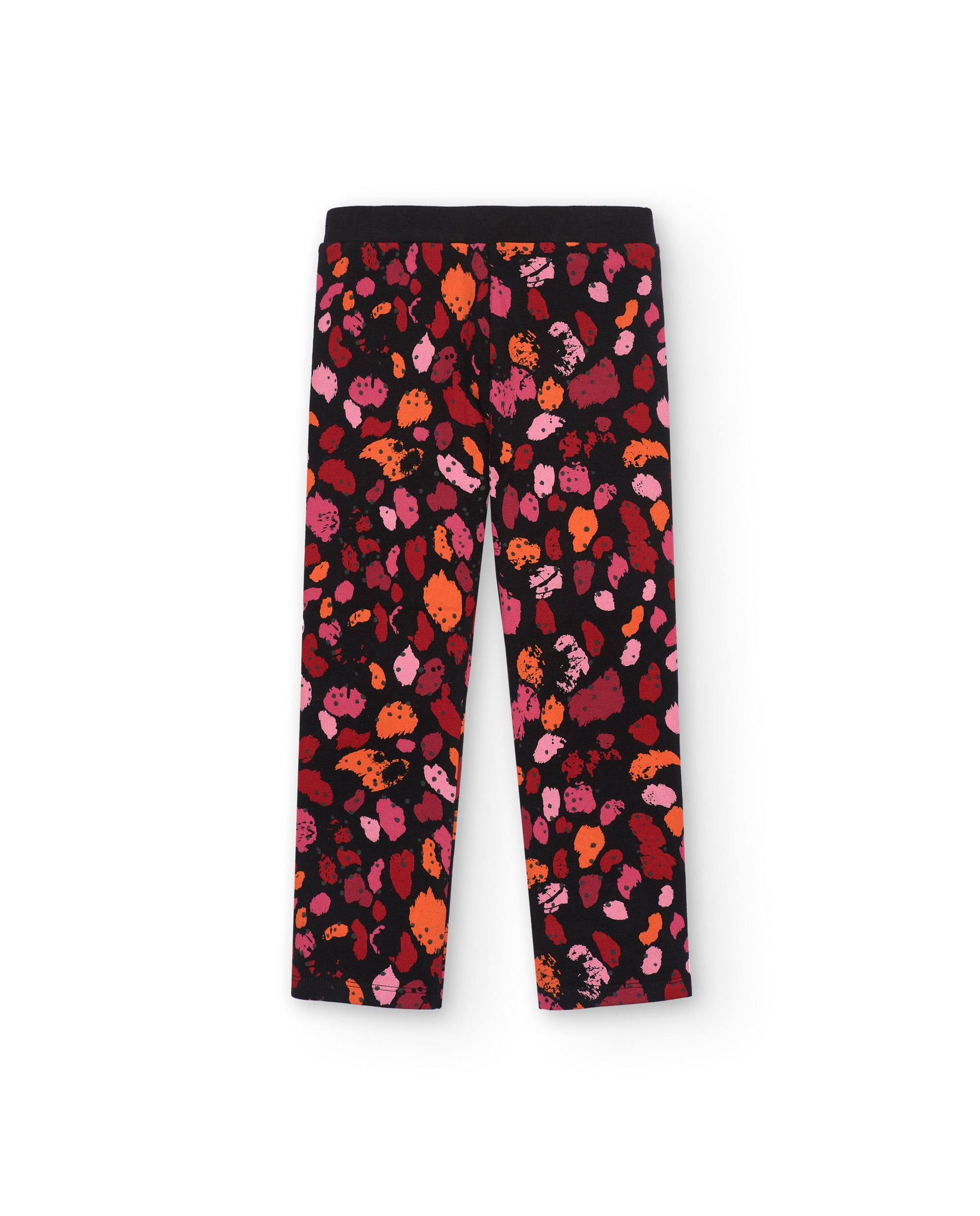 Leggings negros con estampado de manchas en tonos rojos y rosas