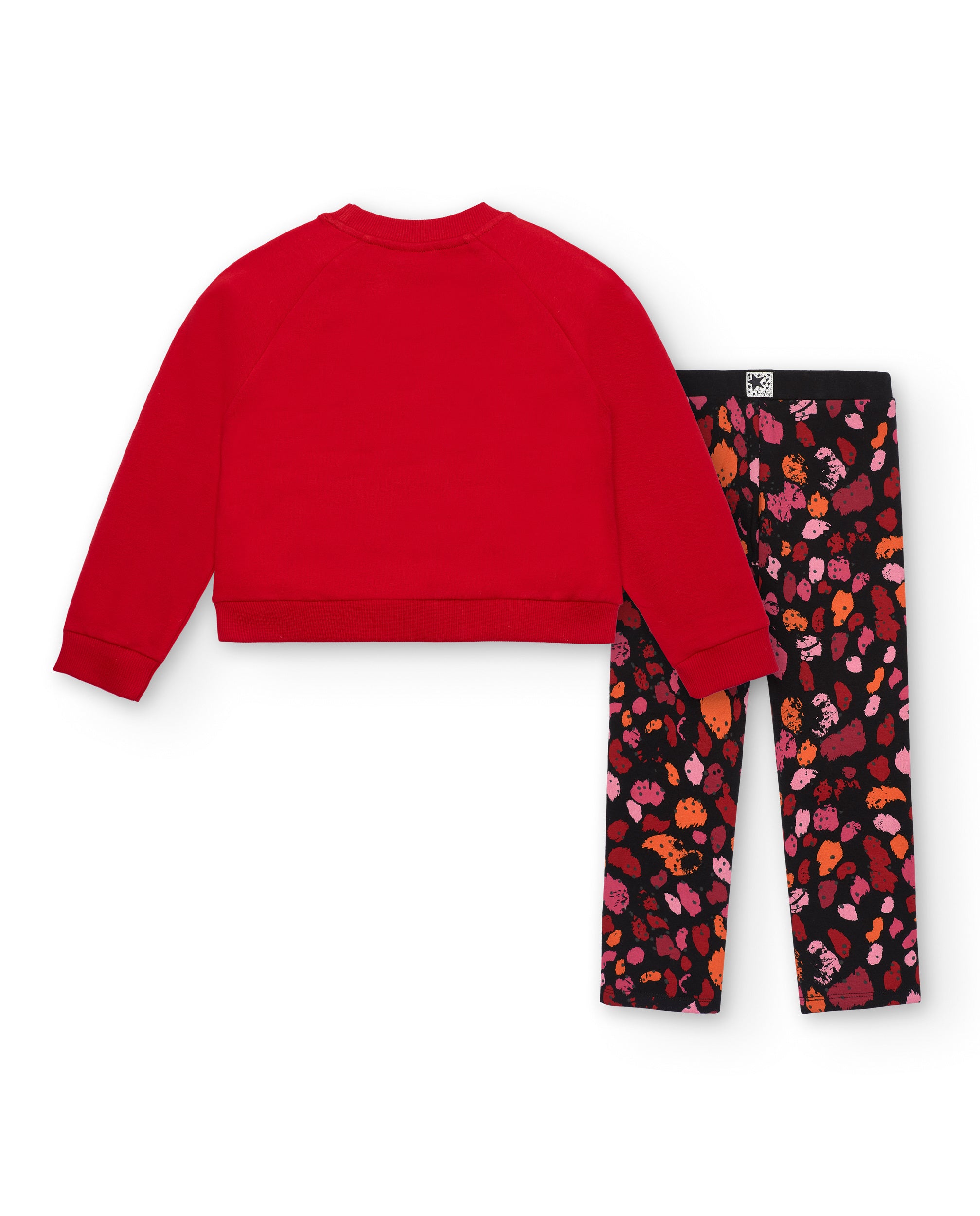 Conjunto de sudadera roja con leggings estampados para niña