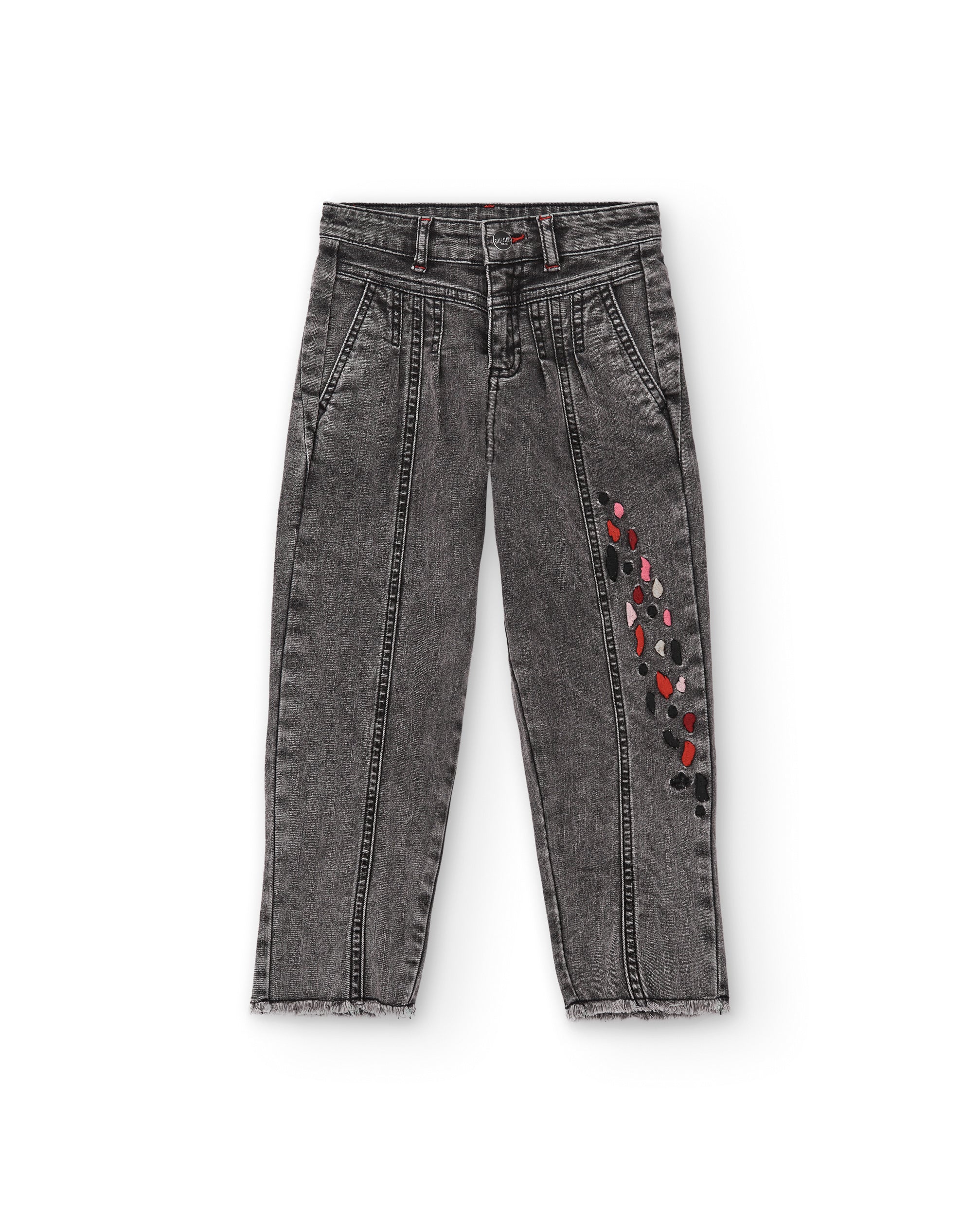 Pantalones vaqueros grises con detalles bordados para niña