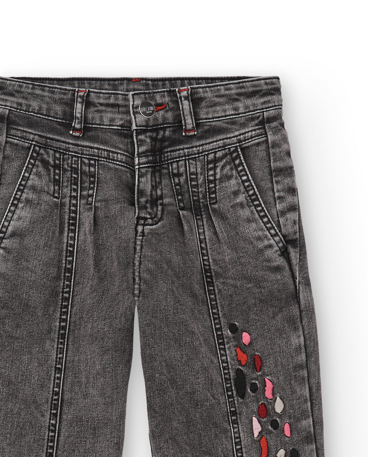 Pantalones vaqueros grises con detalles bordados para niña