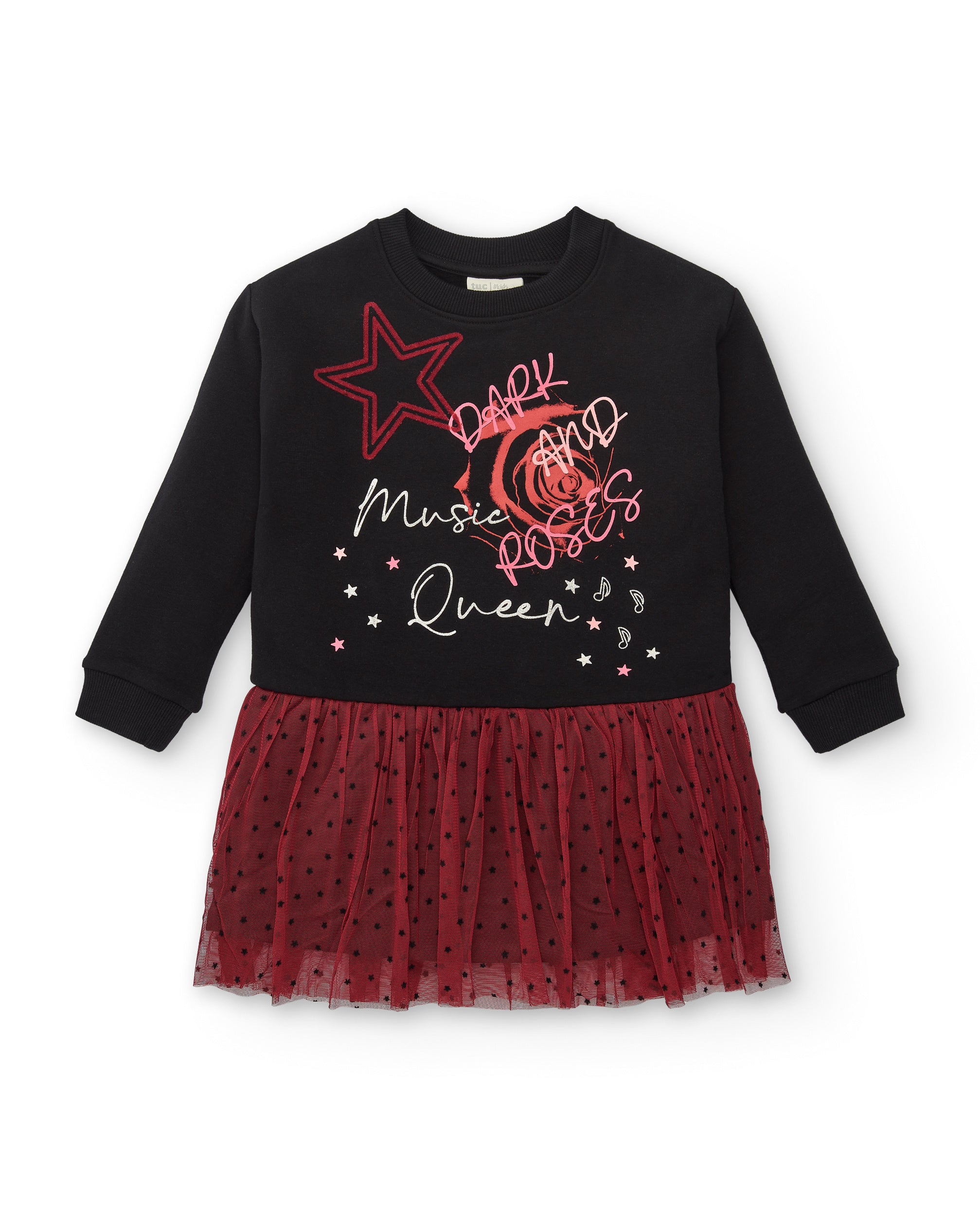 Vestido sudadera negro con tul rojo para niña colección Dark