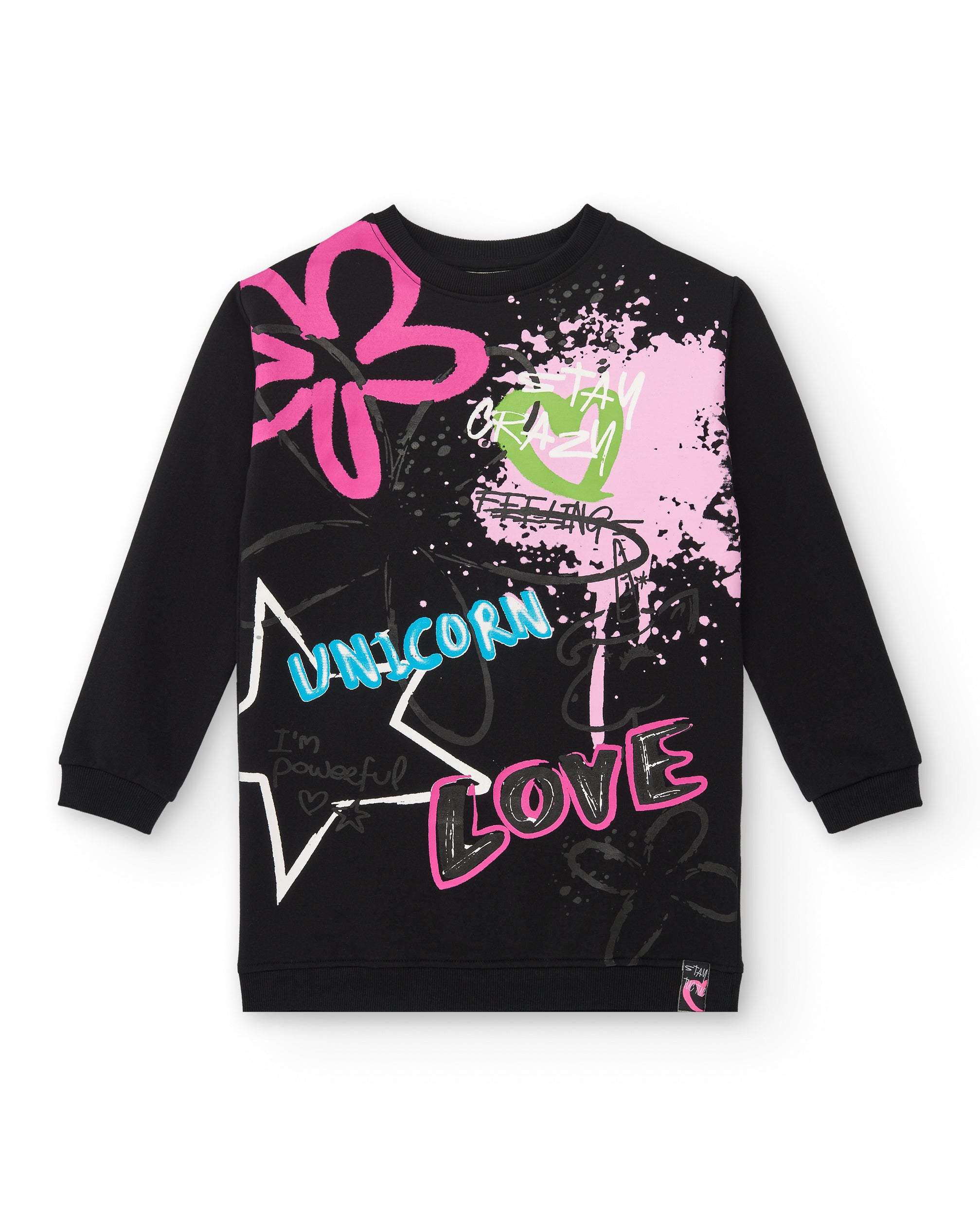 Vestido negra con estampado gráfico para niña colección Crazy