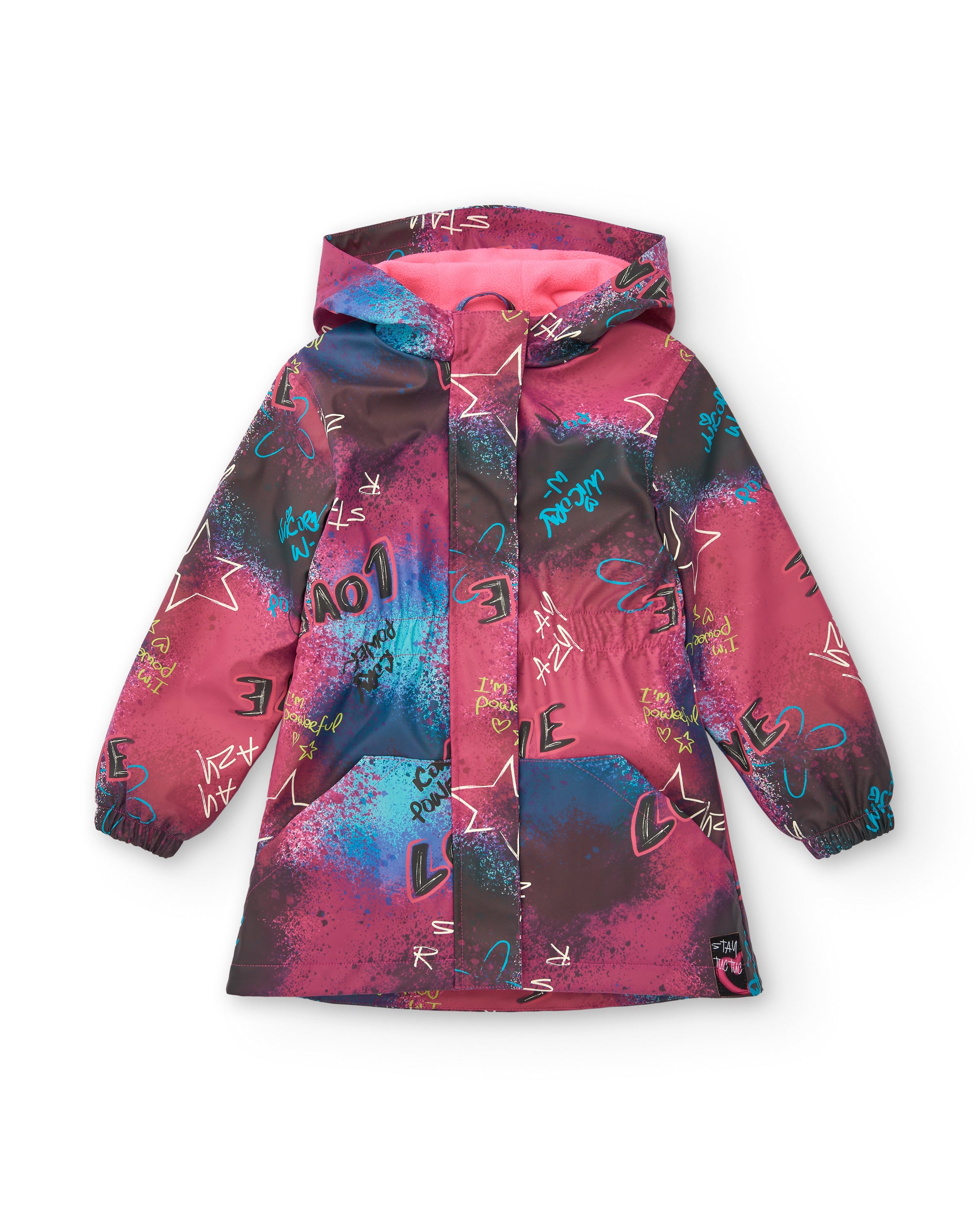 Chubasquero rosa con estampado grafiti para niña colección